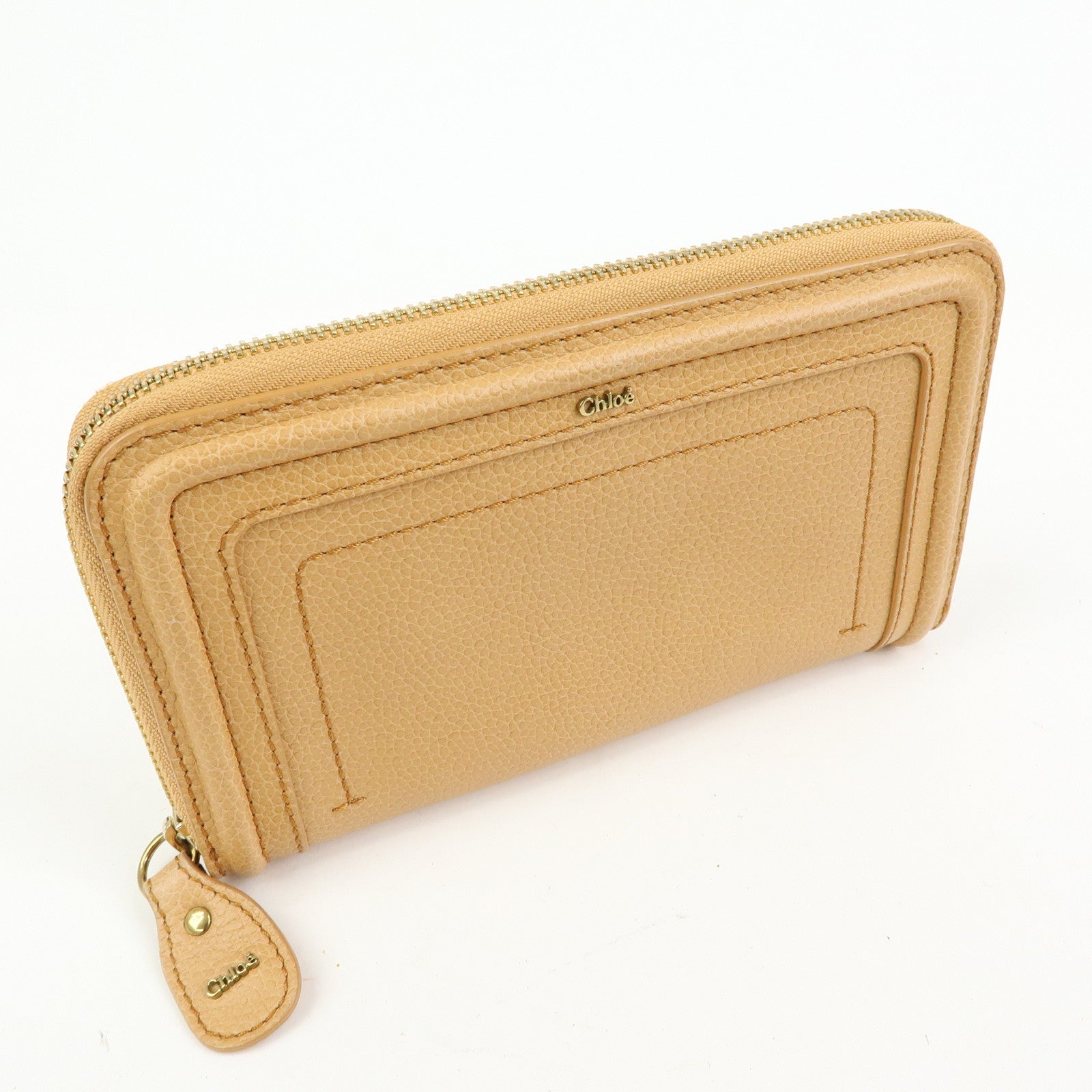 Chloe Paraty Leather Round Zippy Long Wallet Light Brown