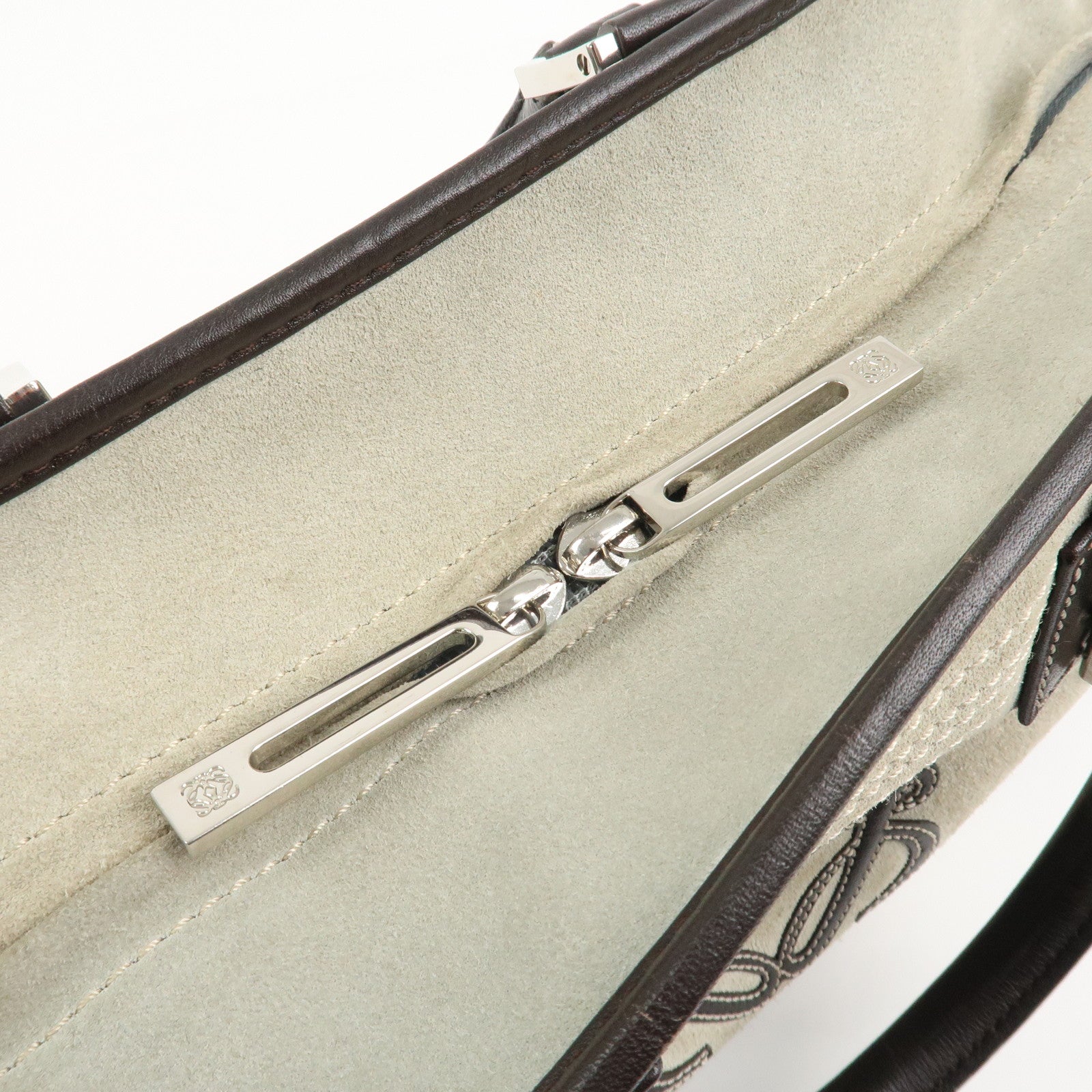 LOEWE Anagram Amazona 28 Suede Leather Hand Bag Ivory Brown Used