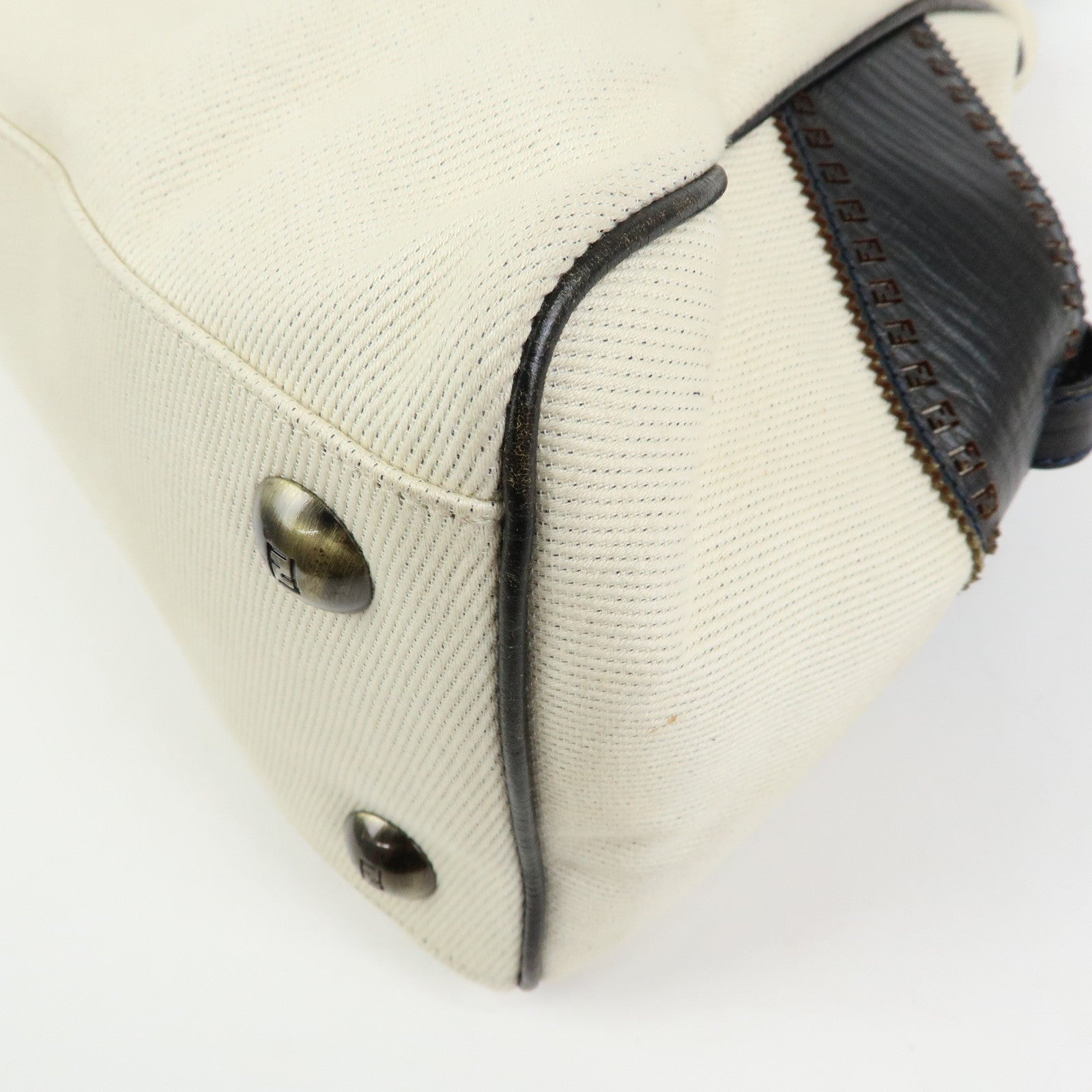 FENDI Etnico Denim Leather Tote Bag Ivory Dark Brown 8BN158