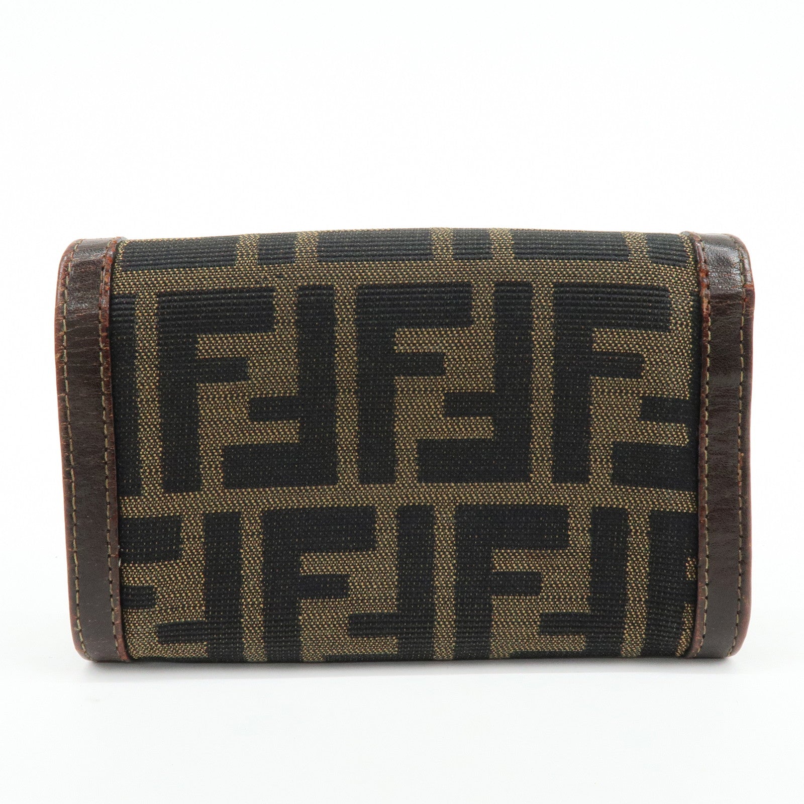 FENDI Zucca Canvas Leather Bi-fold Compact Wallet Brown 31052