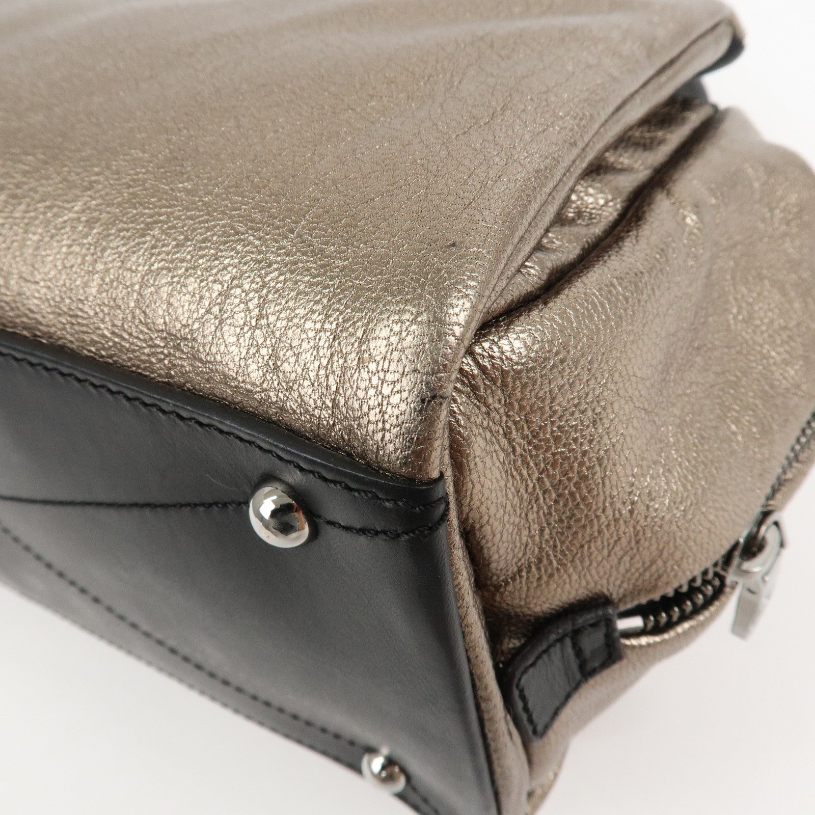 LOEWE Rola 26 Calf Skin Hand Bag Boston Bag Gold Black