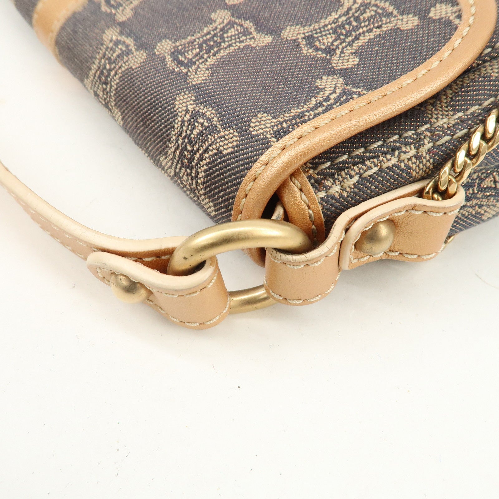 CELINE Macadam Denim Leather Shoulder Bag Metalic Pink Beige Navy