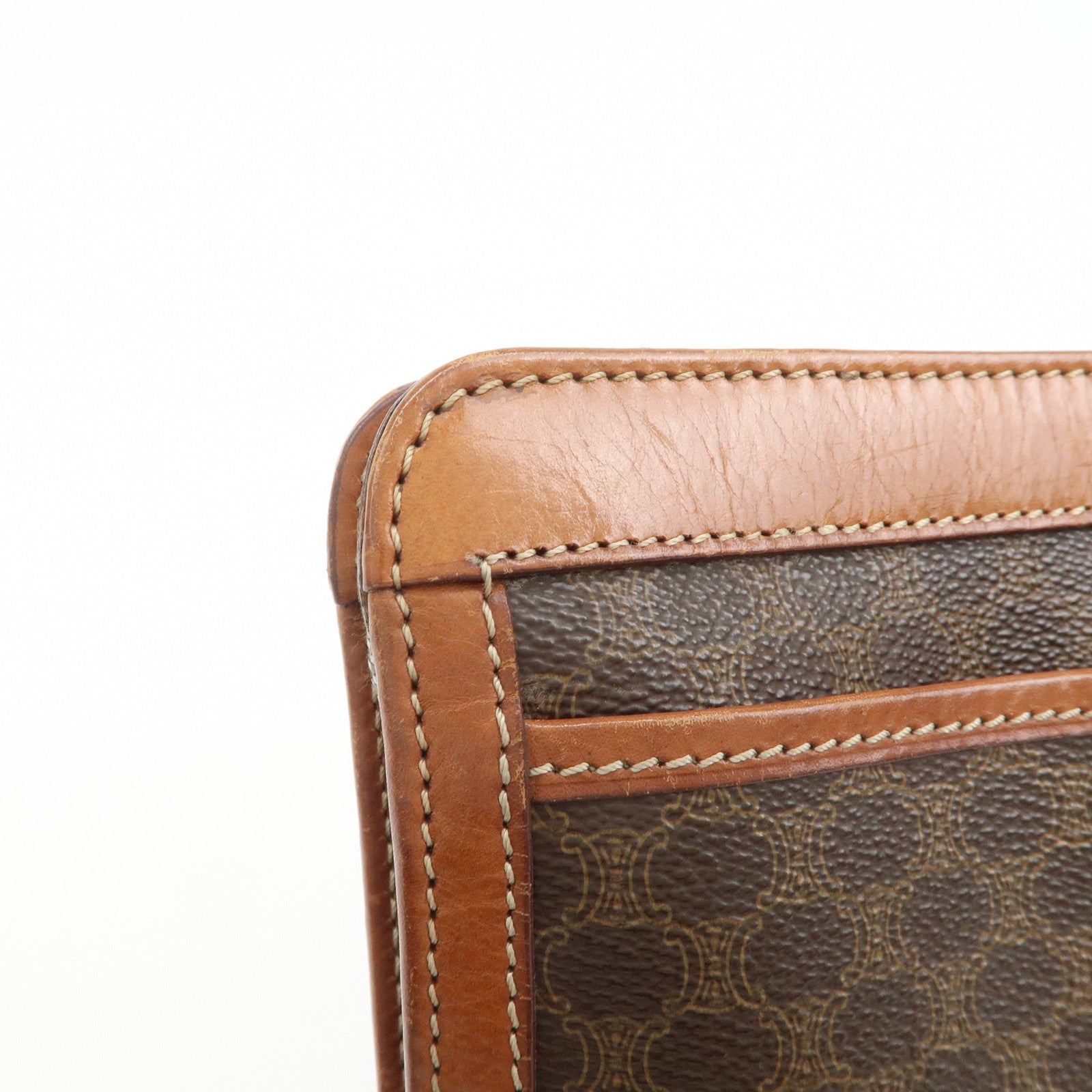 CELINE Macadam PVC Logo Leather Clutch Bag Brown