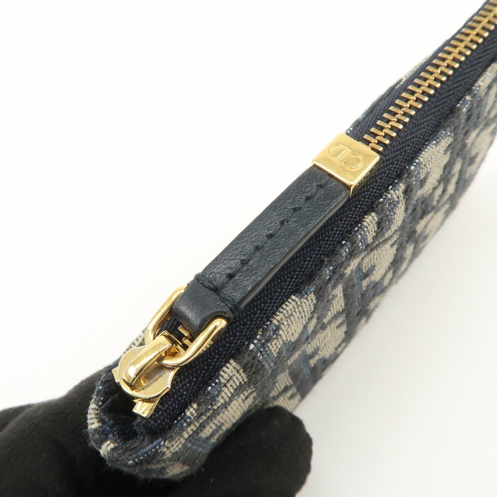 Christian Dior Trotter Canvas Leather Coin Case Key Case Navy