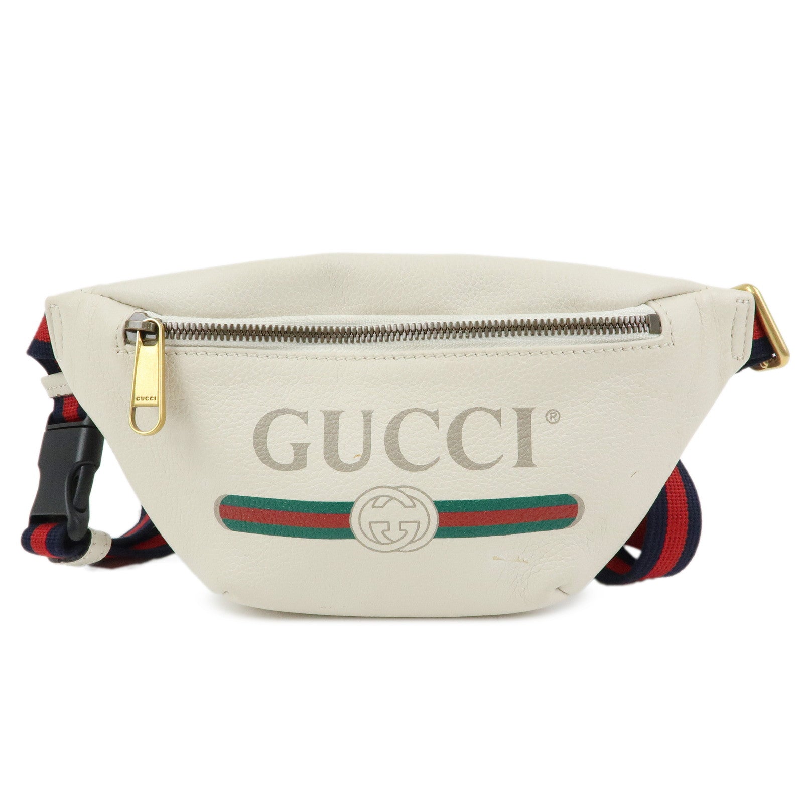 GUCCI Sherry Leather Waist Pouch Body Bag White 527792