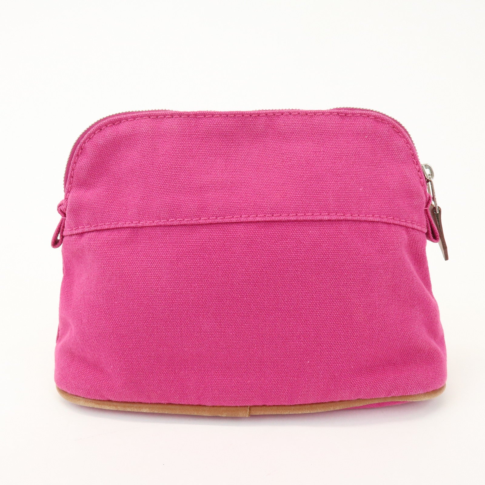 HERMES Logo Cotton Leather Bolide Pouch Mini Cosmetic Pouch Pink