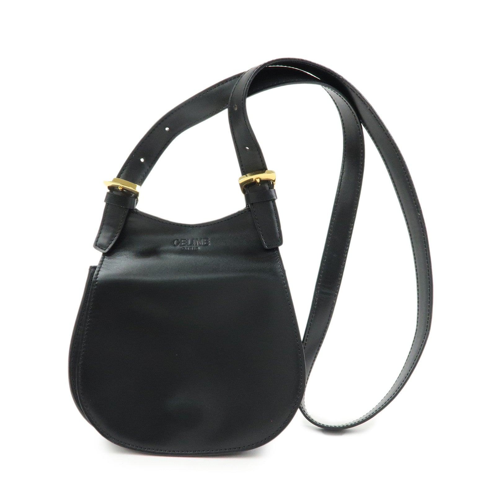 CELINE Leather Shoulder Bag Crossbody Bag Black
