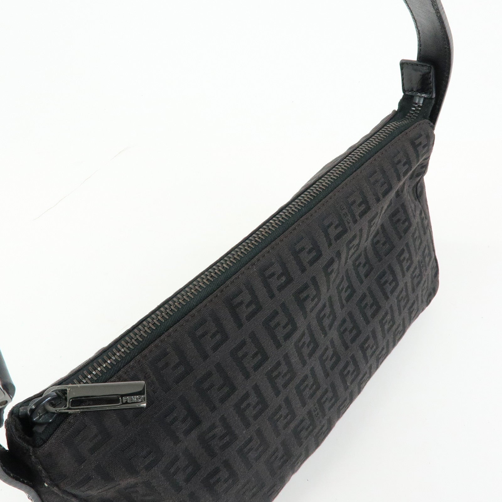 FENDI Zucchino Canvas Leather Hand Bag Dark Brown 8BR144