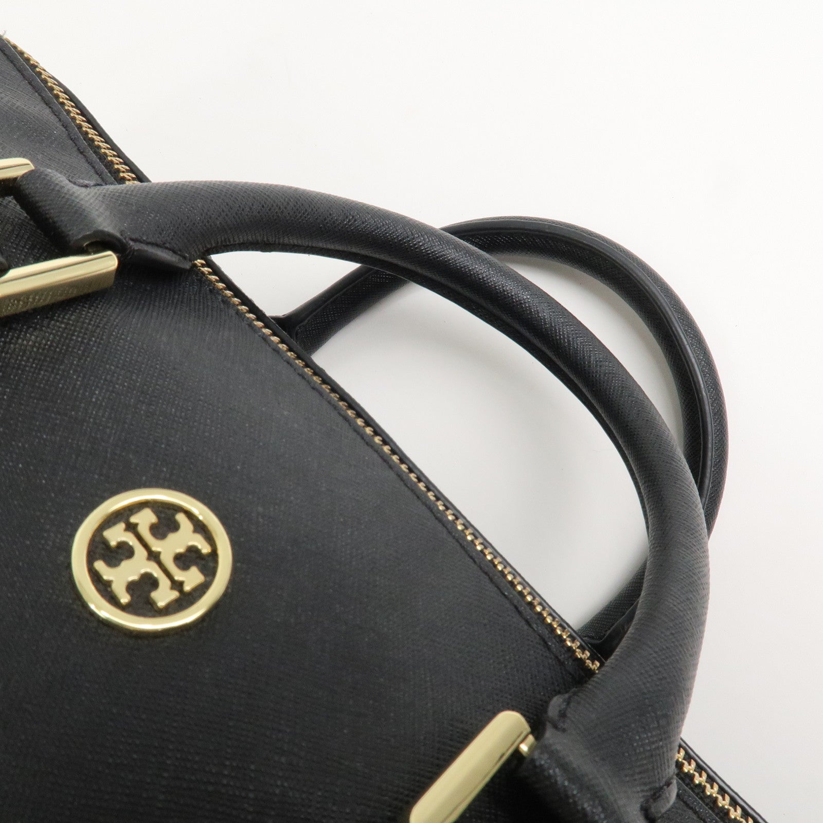 TORY BURCH Logo Leather 2Way Bag Hand Bag Shoulder Bag Black