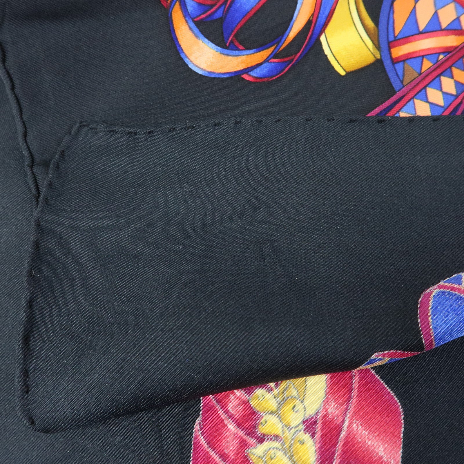 HERMES Carre 90 Silk 100% Scarf LES RUBANS DU CHEVAL Black