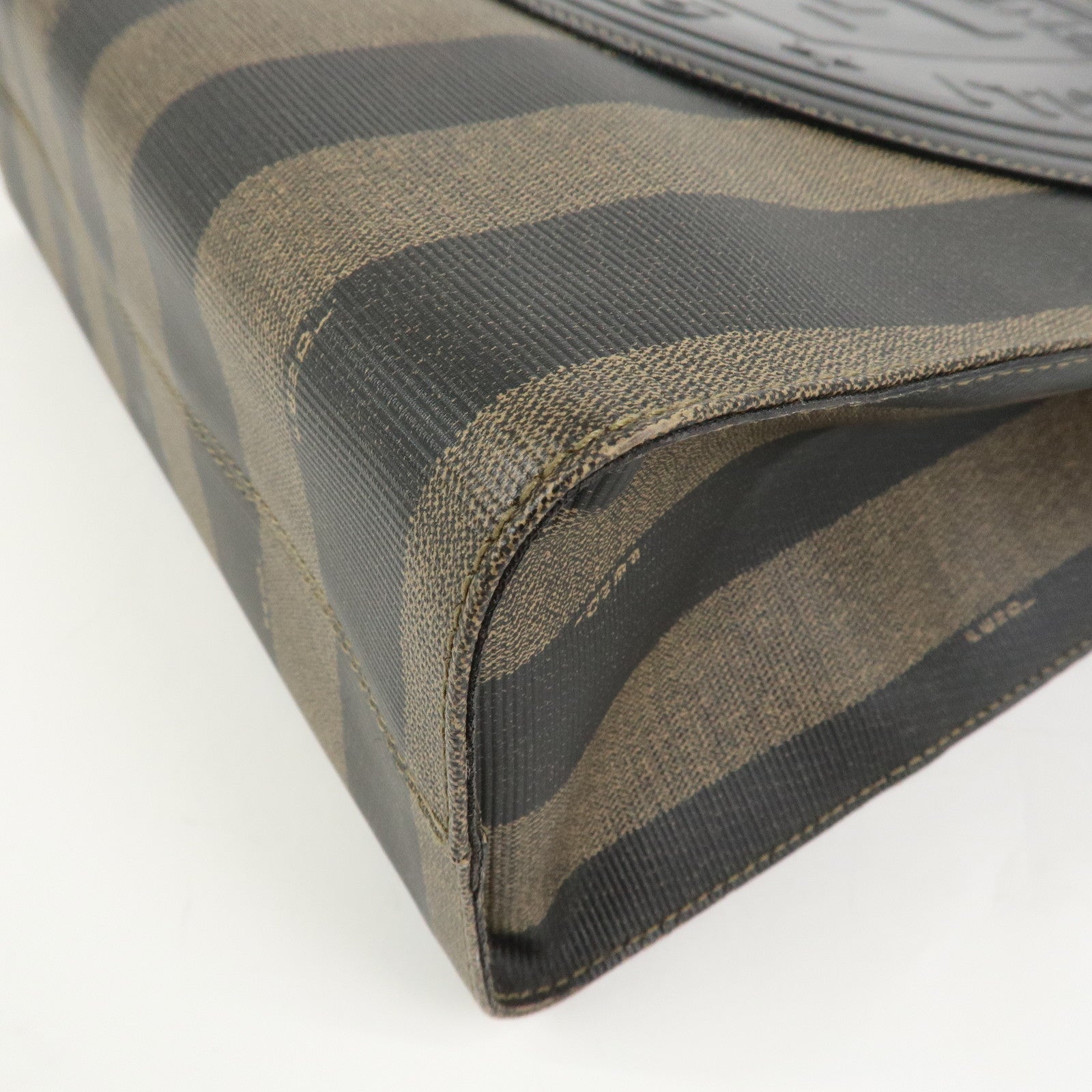 FENDI Pequin PVC Coating Canvas Leather Tote Bag Brown Black 259980