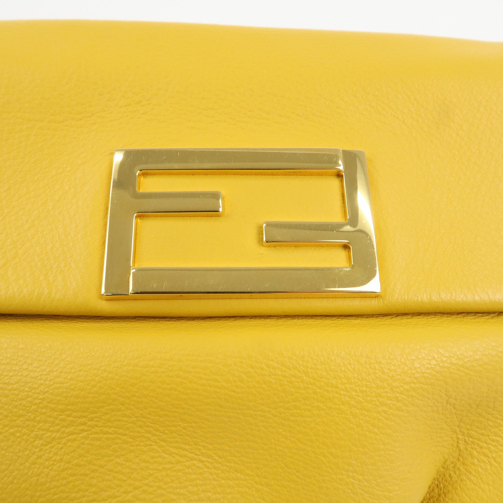 FENDI Leather Chain Shoulder Bag Purse Crossbody Bag Yellow 8M0276