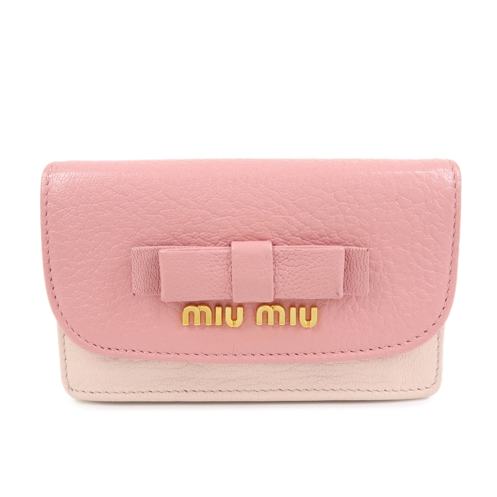 MIU MIU Ribbon Motif Madras Leather Card Case Card Holder 5M1122