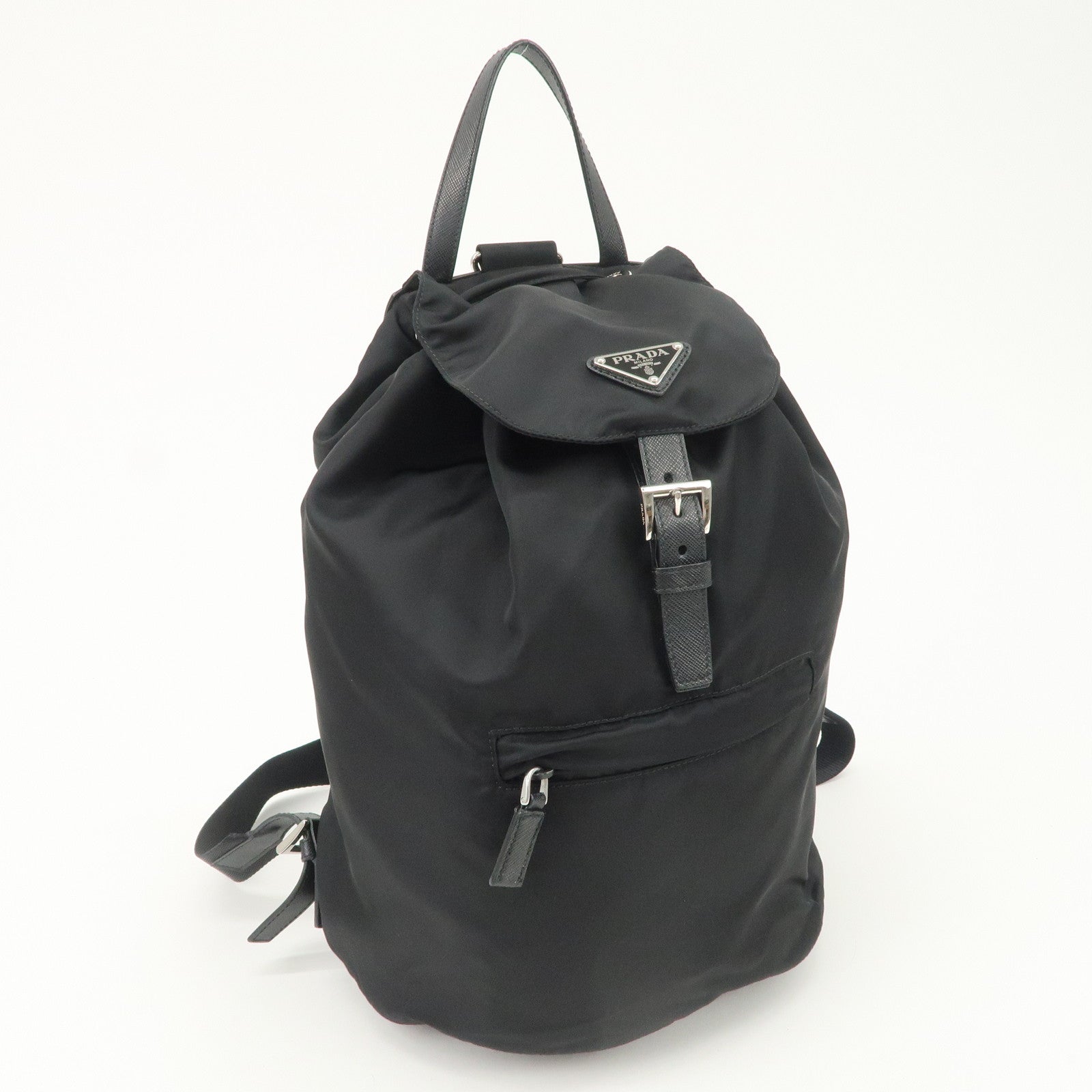 PRADA Triangle Logo Nylon Leather Backpack Rucksack Black 1BZ032