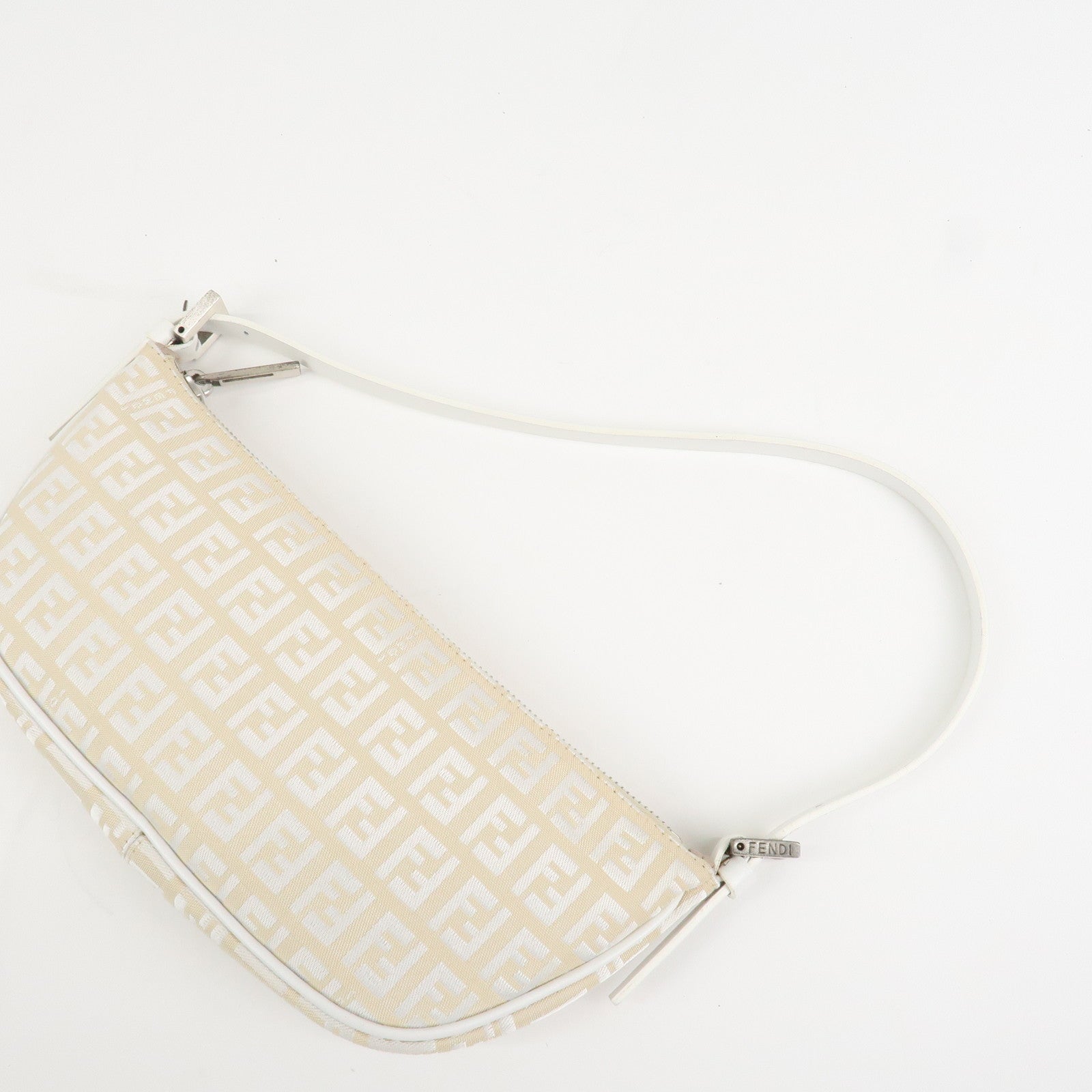 FENDI Zucchino Canvas Leather Accessory Pouch Shoulder Bag 8BR133