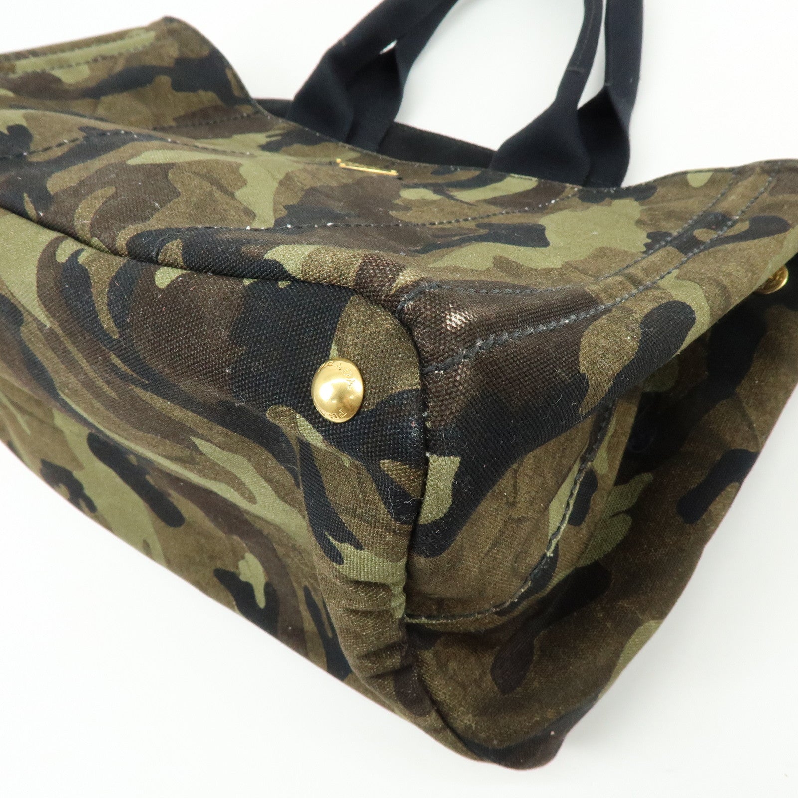 PRADA Canapa Triangle Logo Canvas Tote Bag Camouflage BN2020