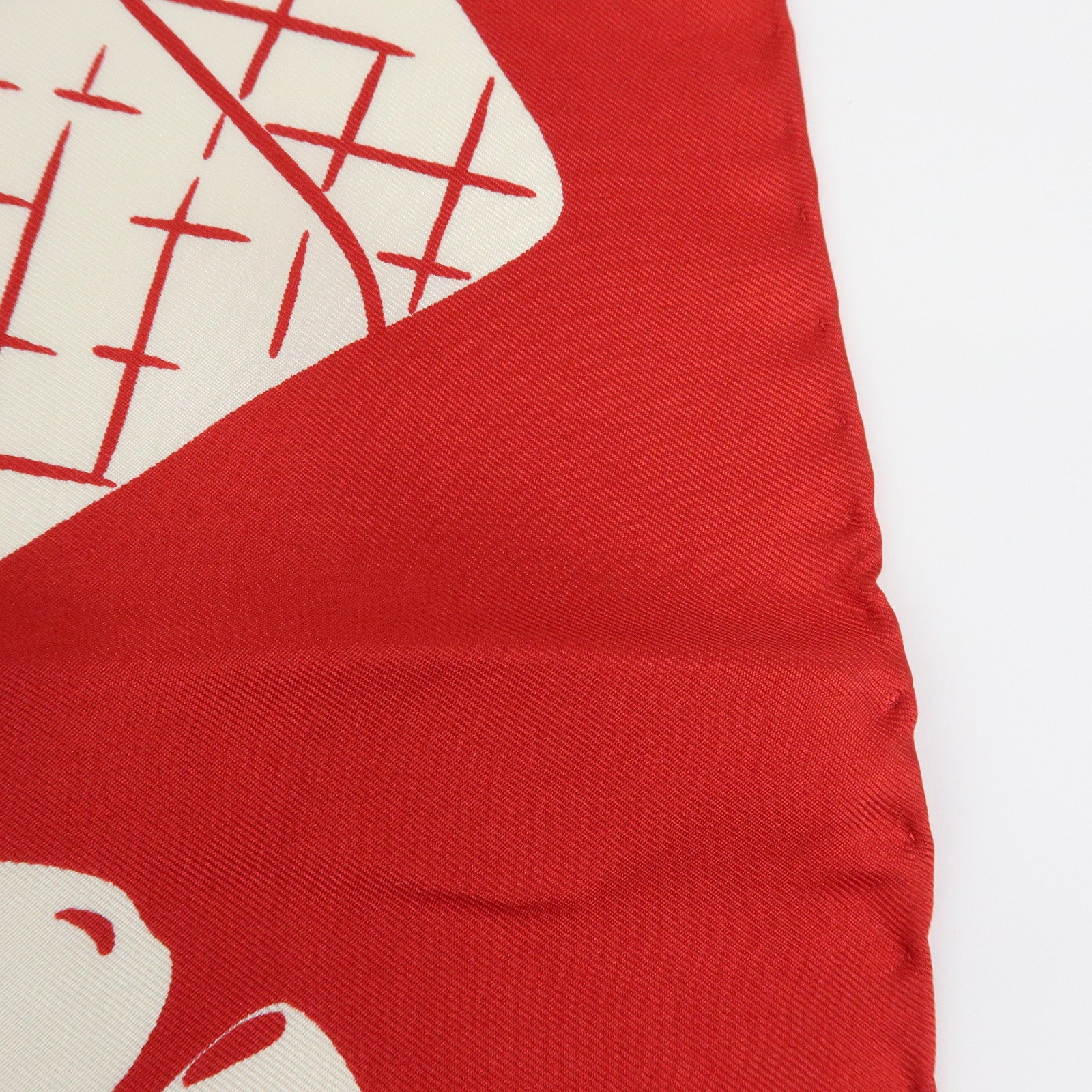 CHANEL Silk 100% Scarf Matelasse Bag Motif Red White