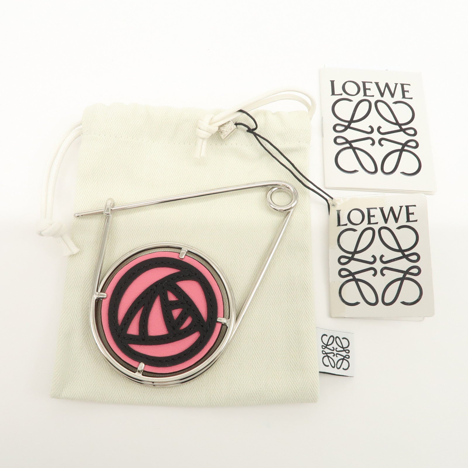 LOEWE Leather Metal Rose Meccano Pin Pink Black Silver