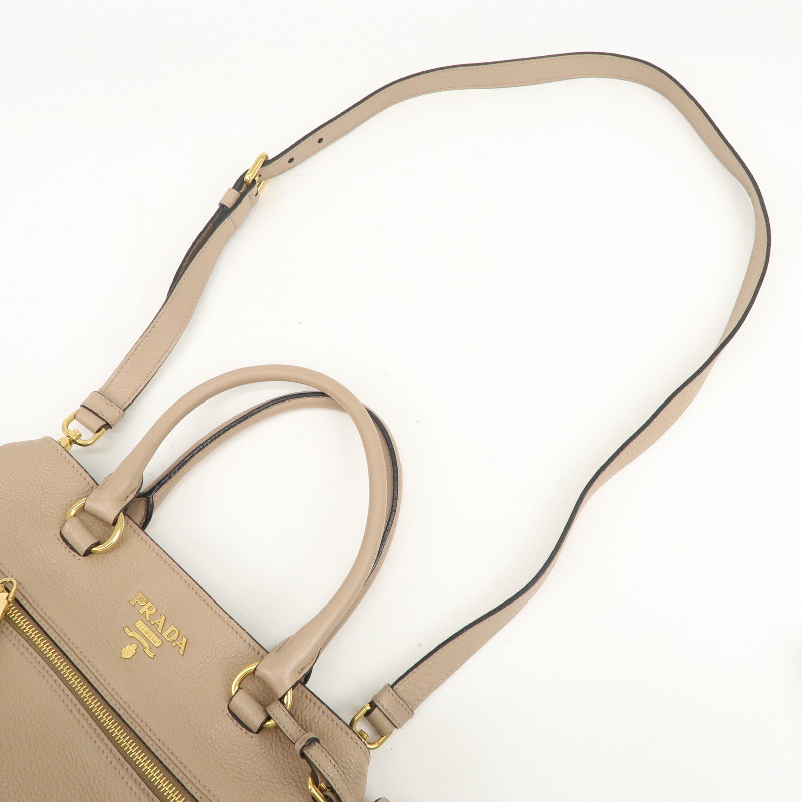 PRADA Logo Leather 2Way Shoulder Bag Hand Bag Pink Beige 1BG044