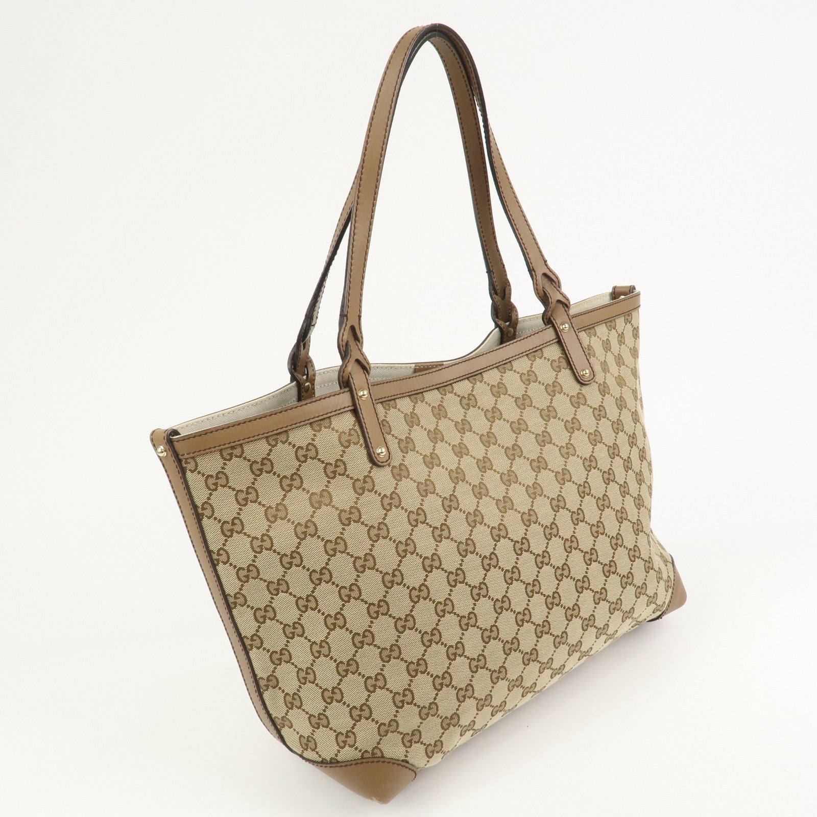 GUCCI GG Monogram Canvas Leather Tote Bag Brown 247209