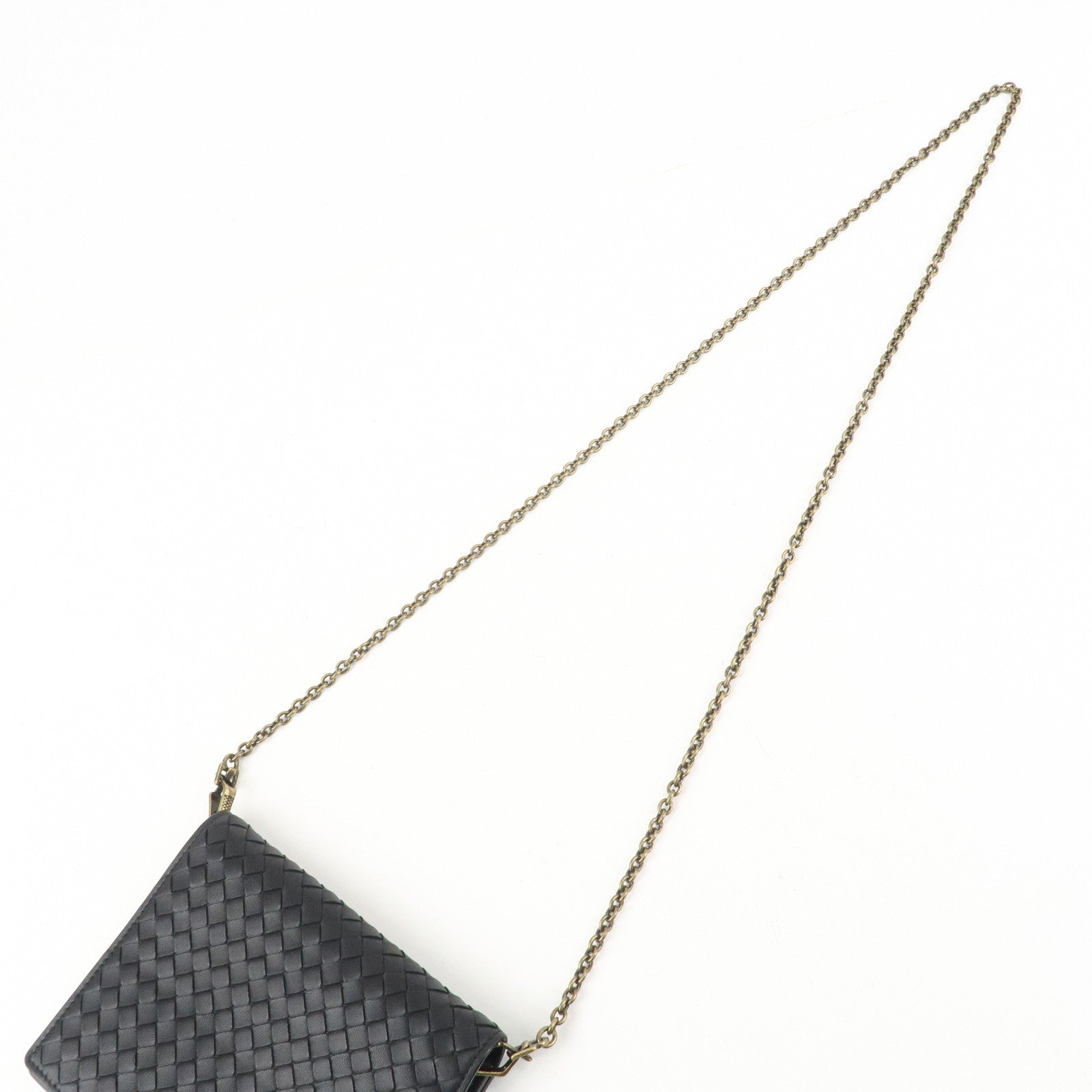 BOTTEGA VENETA  Intrecciato Leather Chain Shoulder Bag Black 508752 Used