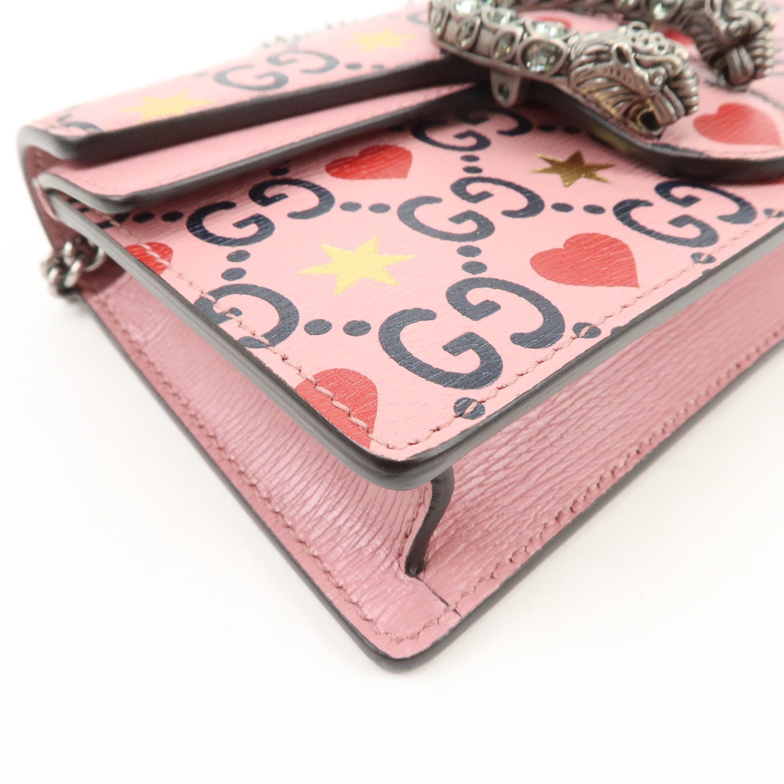 GUCCI Dionysus Super Mini Bag Heart Chain Shoulder Bag Pink 476432