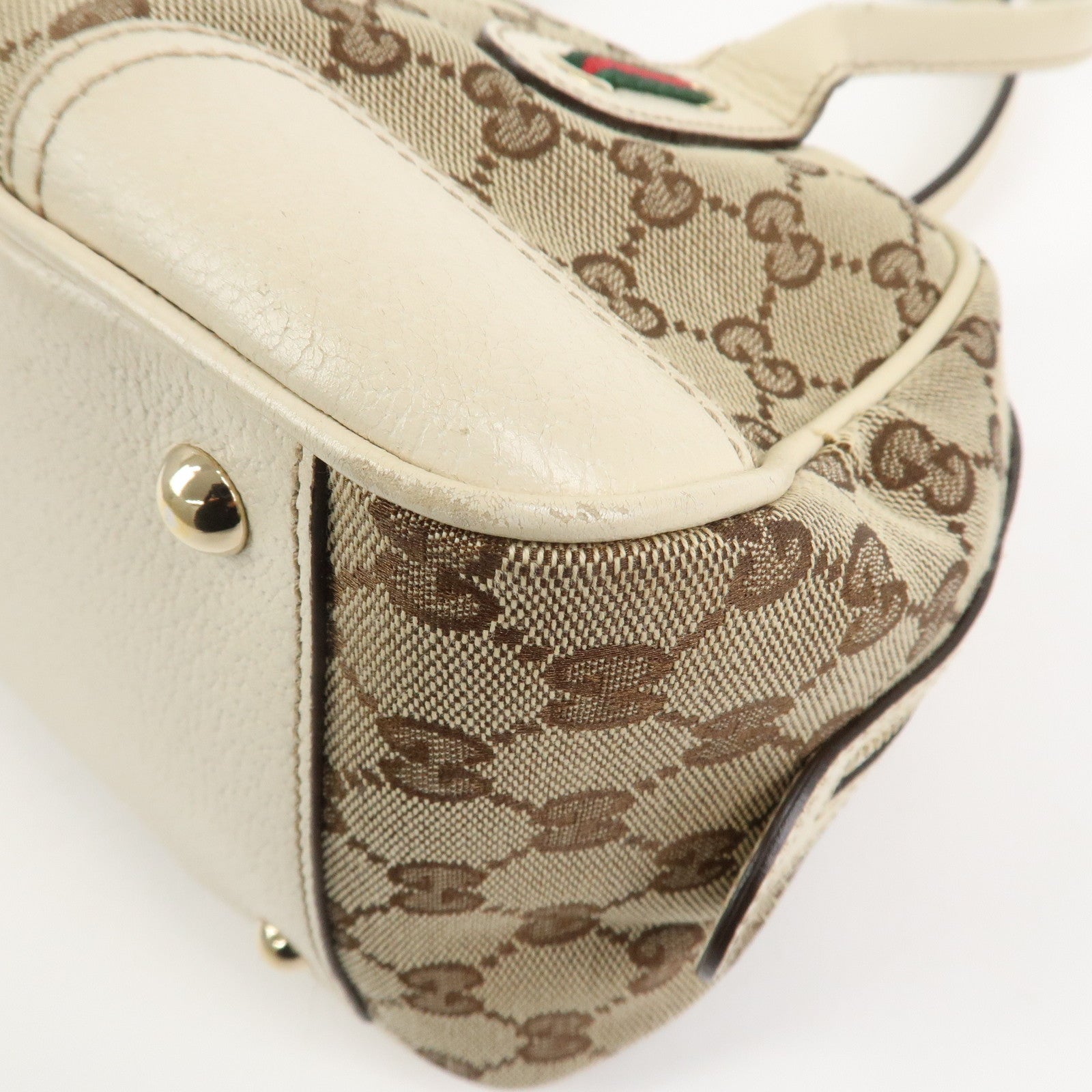 GUCCI Princy Sherry GG Canvas Leather Boston Bag Brown Ivory 161720