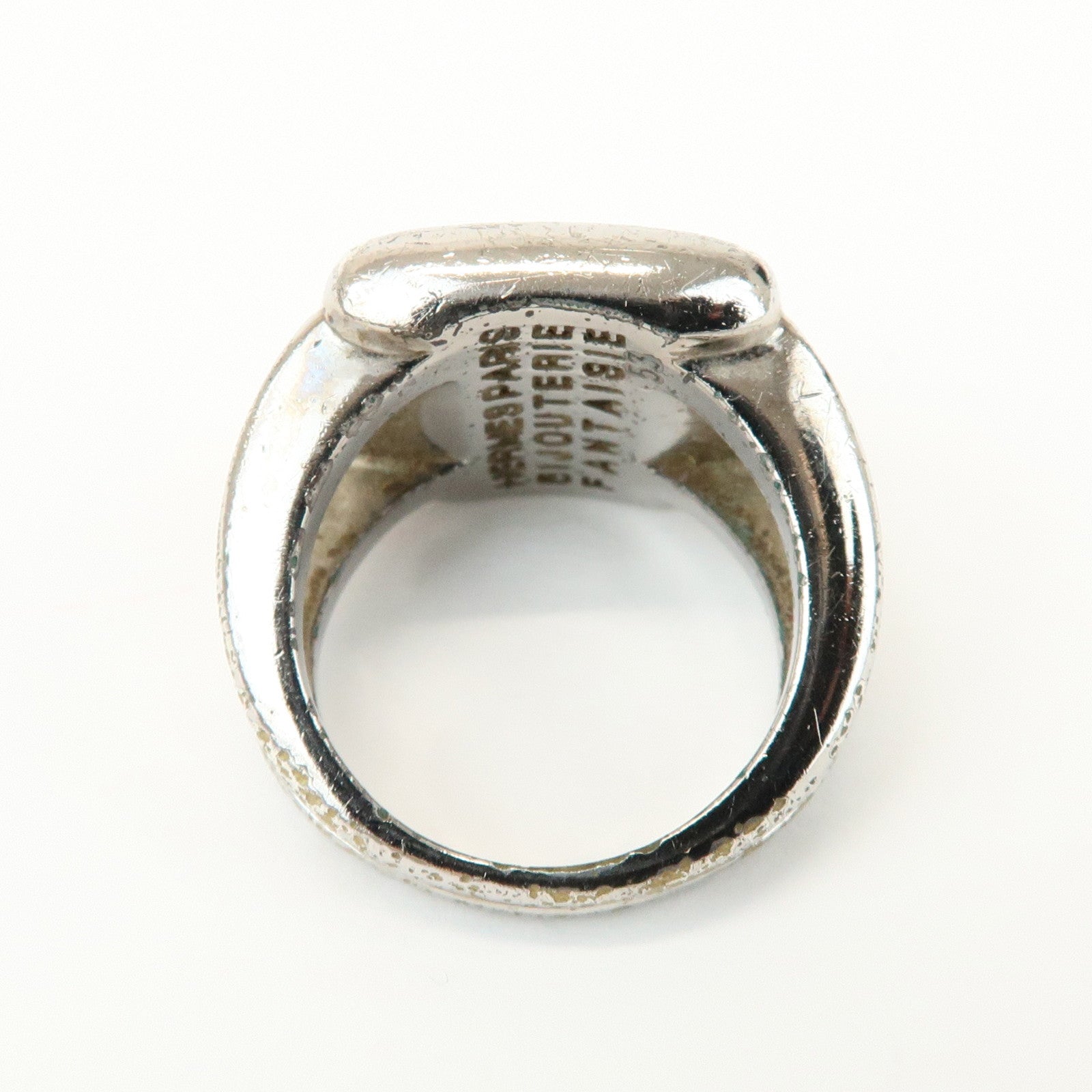 HERMES Metal Corozo Sellier Ring Shell Silver
