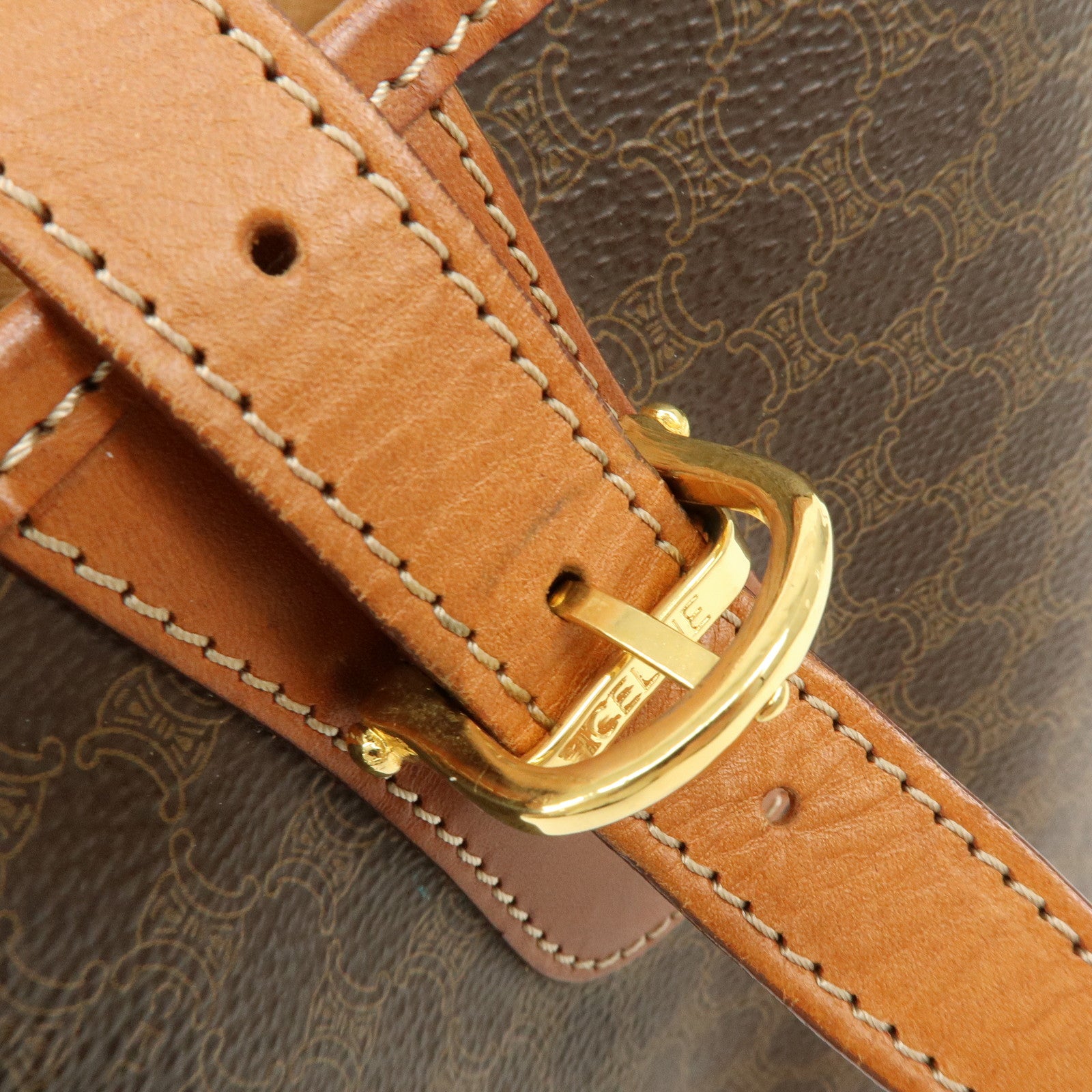 CELINE Macadam PVC Leather Tote Bag Hand Bag Shoulder Bag Brown