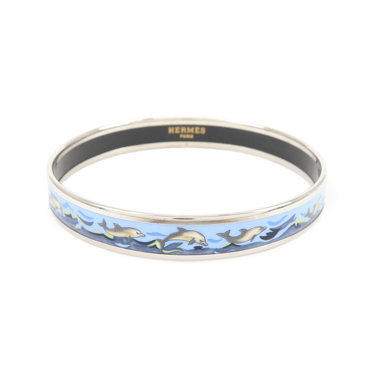 HERMES Email PM Silver Plated Bracelet Bangle Dolphin Blue