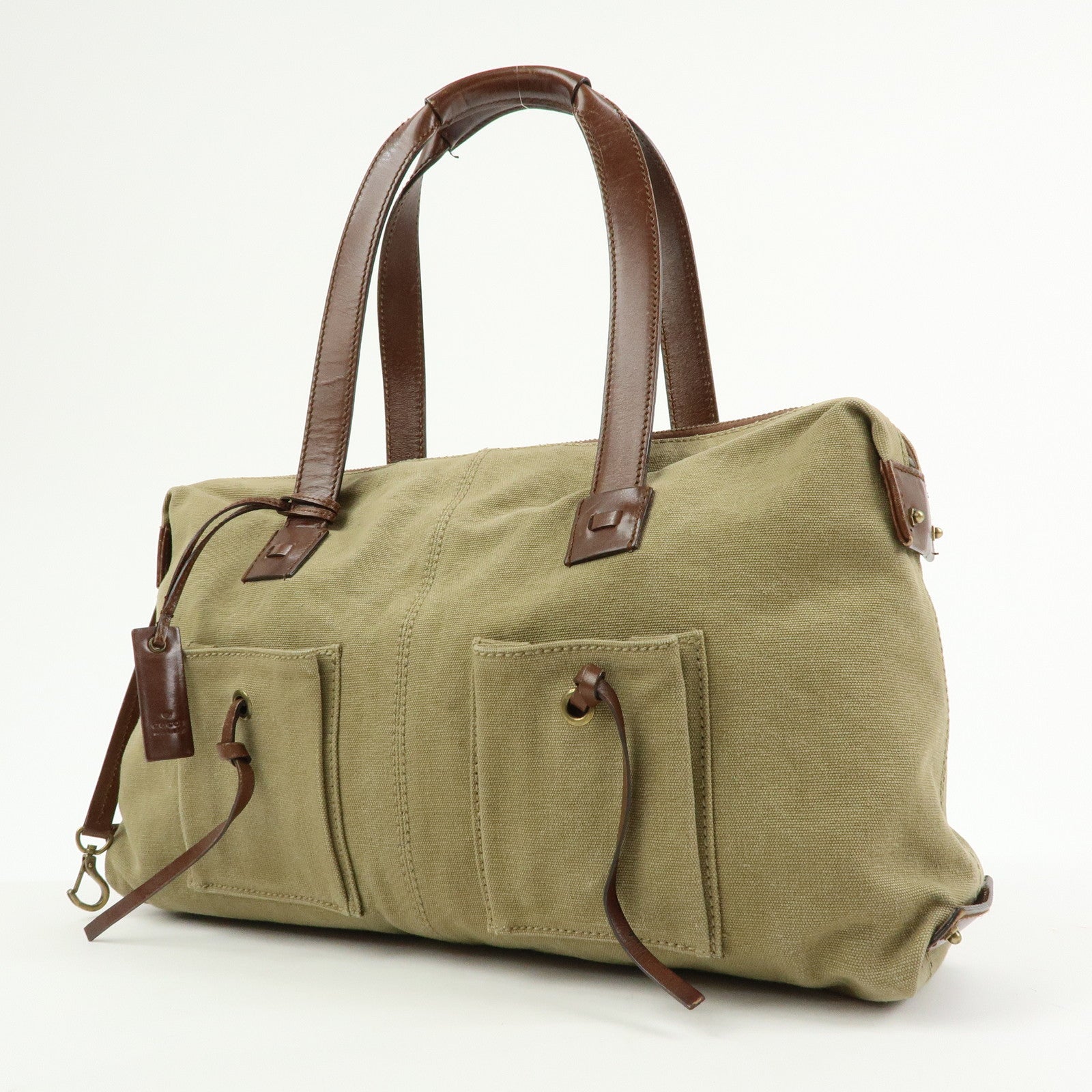 GUCCI Canvas Leather Tote Bag Hand Bag Khaki Brown 109132