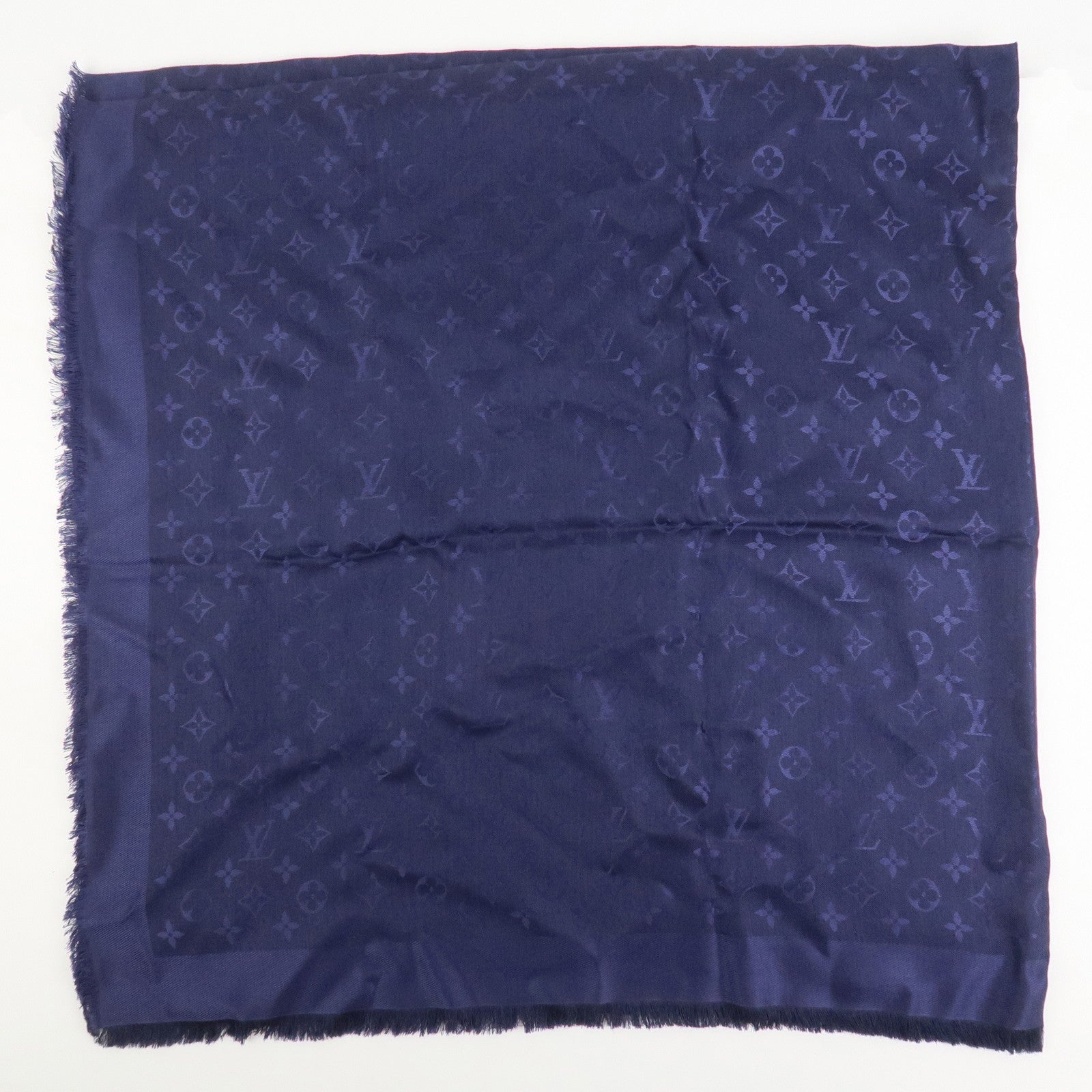 Louis Vuitton Monogram Silk Wool Scarf Shawl Bleu Nuit M72412