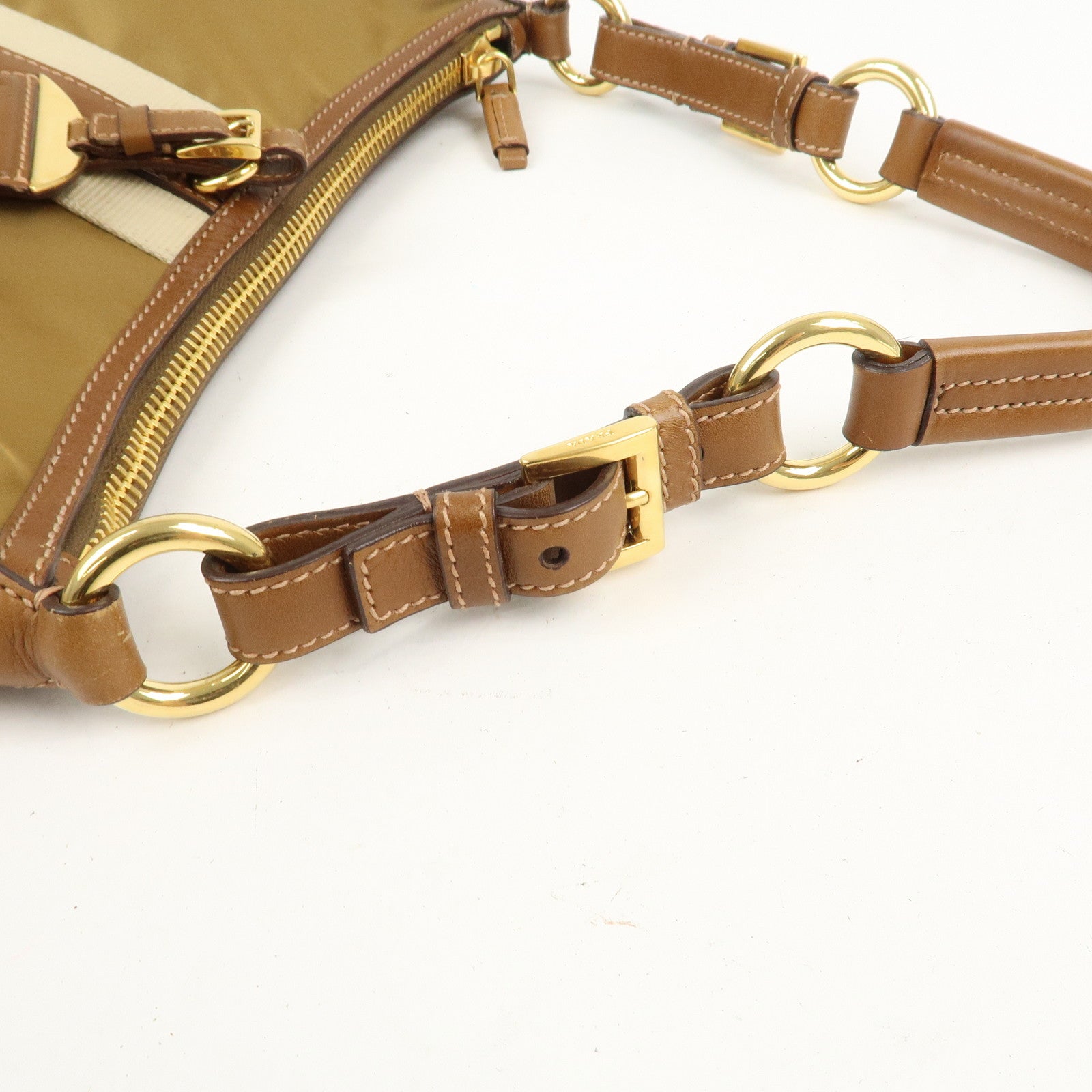 PRADA Triangle Logo Nylon Leather Shoulder Bag Brown BR3043