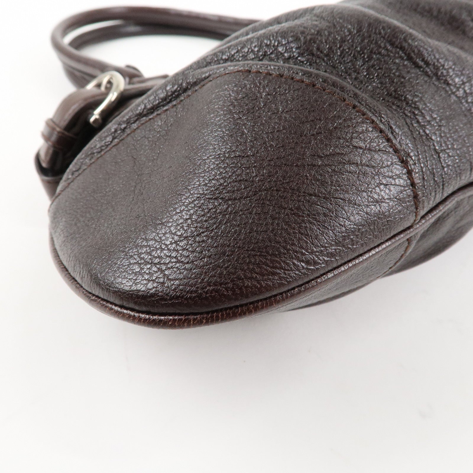 Ferragamo Ganchini Leather Shoulder Bag Hand Bag Dark Brown Used