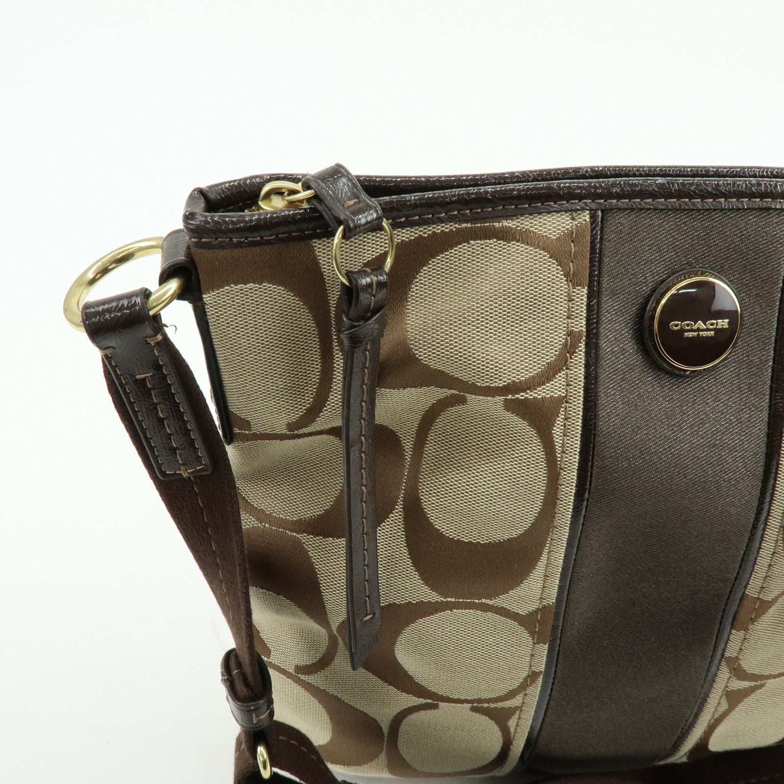 COACH Set of 2 Signature Canvas Leather Shoulder Bag Beige Brown