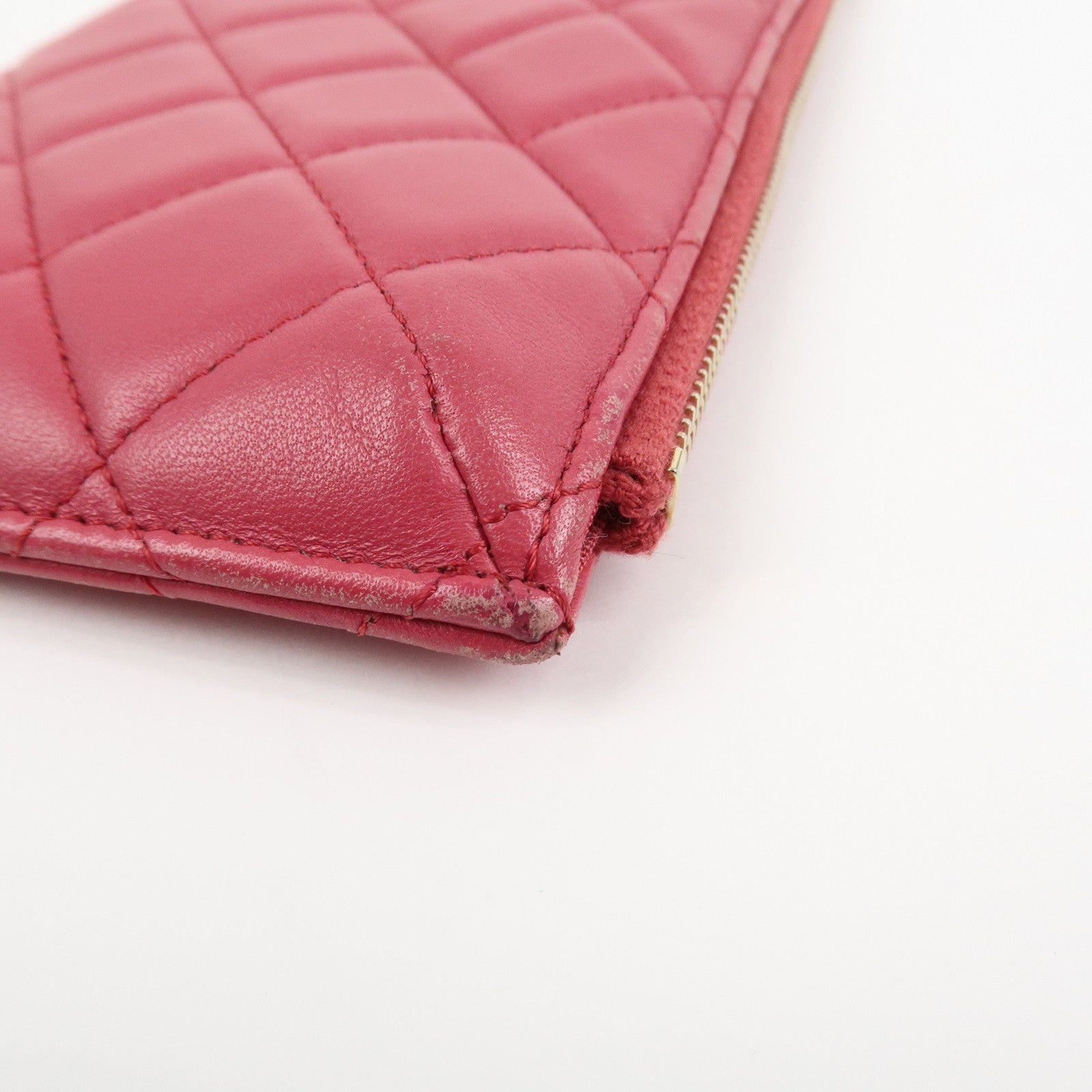 CHANEL COCO Mark Matelasse Lamb Skin Card Fragment Case Pink AP0225