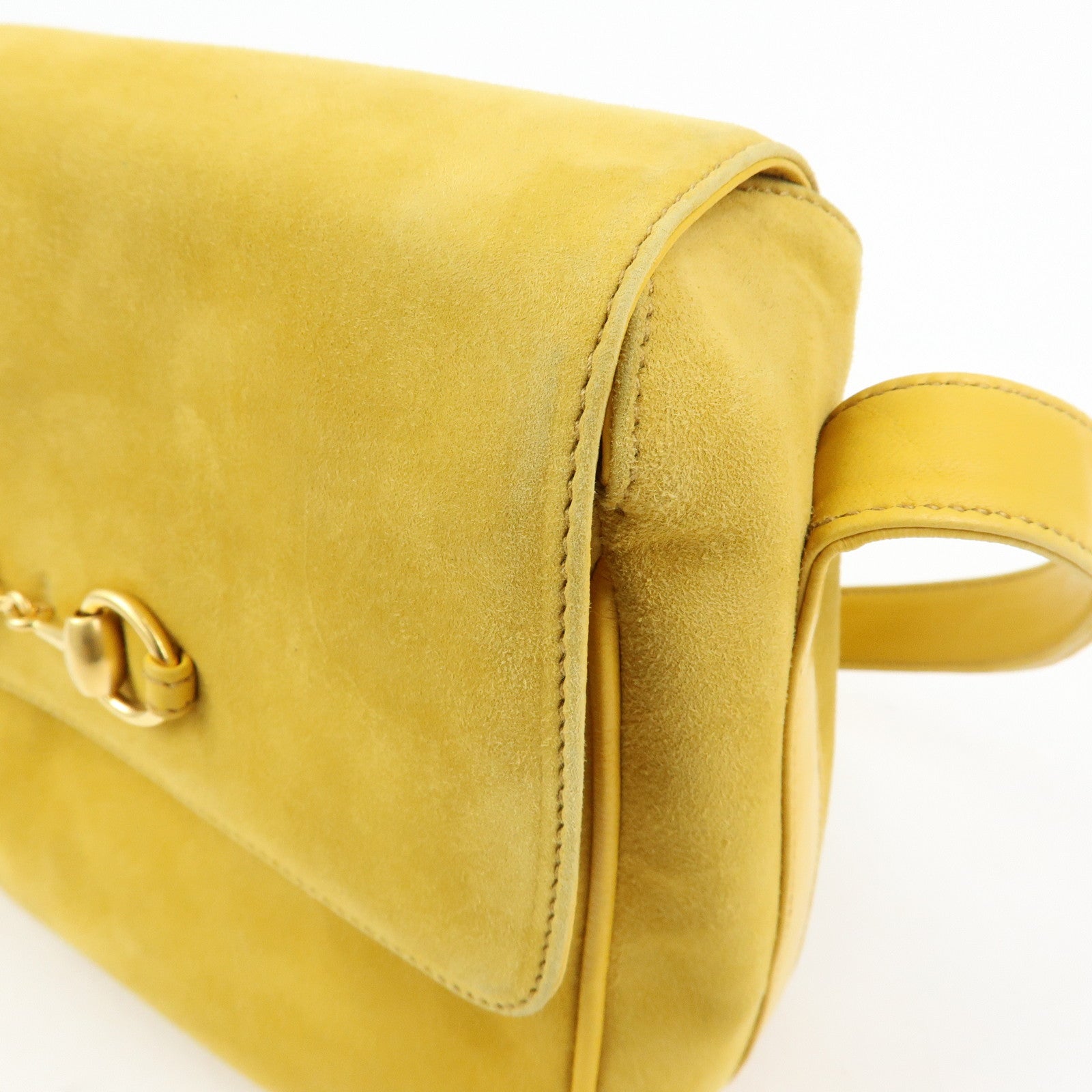 GUCCI Horsebit Suede Leather Shoulder Bag Yellow 007.3444