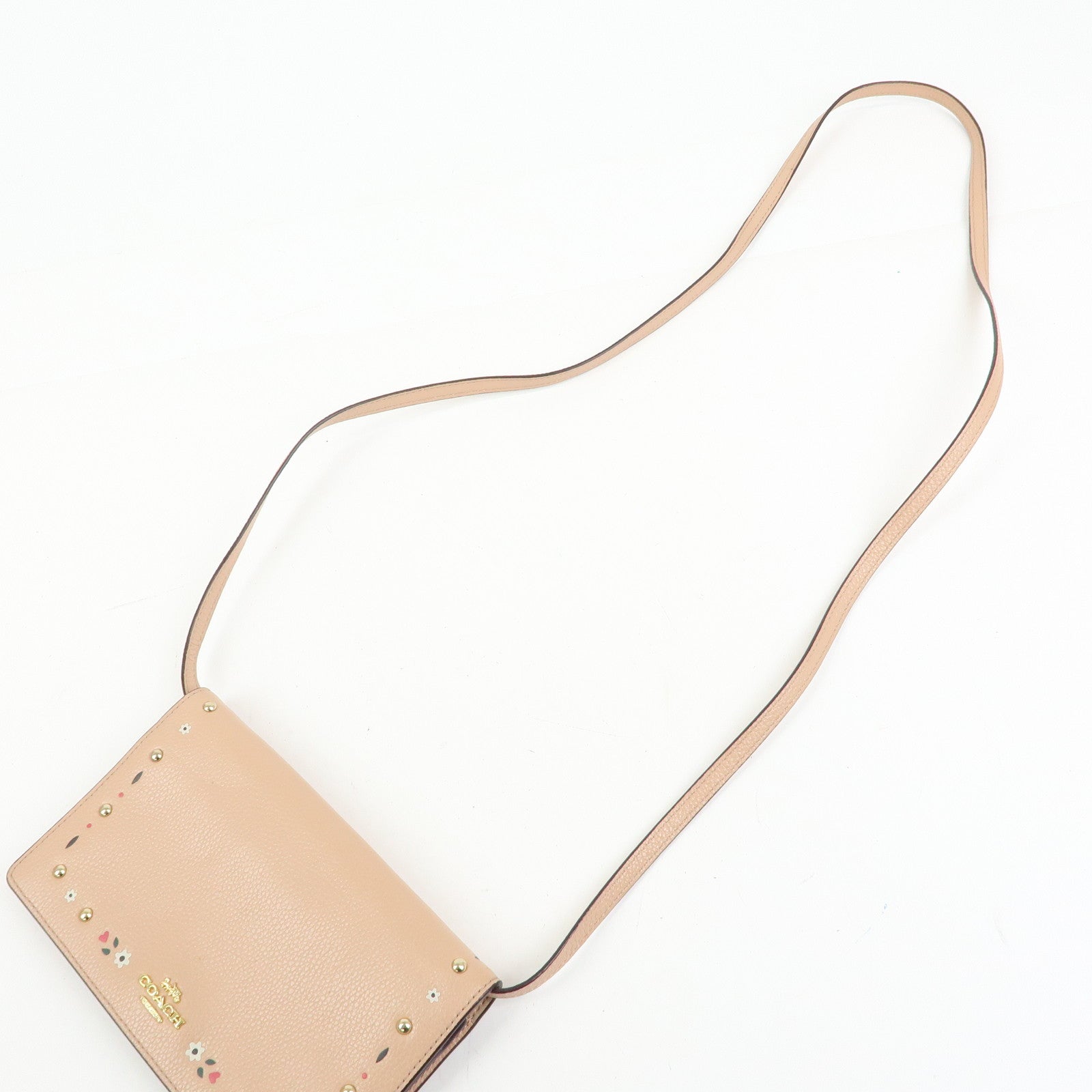 COACH Set of 2 Leather Shoulder Bag Shoulder Wallet Pink Beige