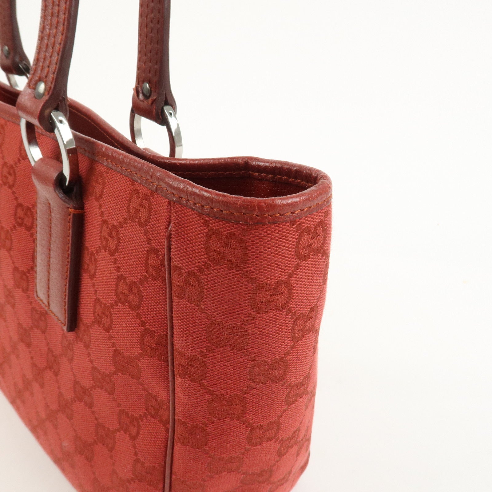 GUCCI GG Canvas Leather Tote Bag Hand Bag Red 113019