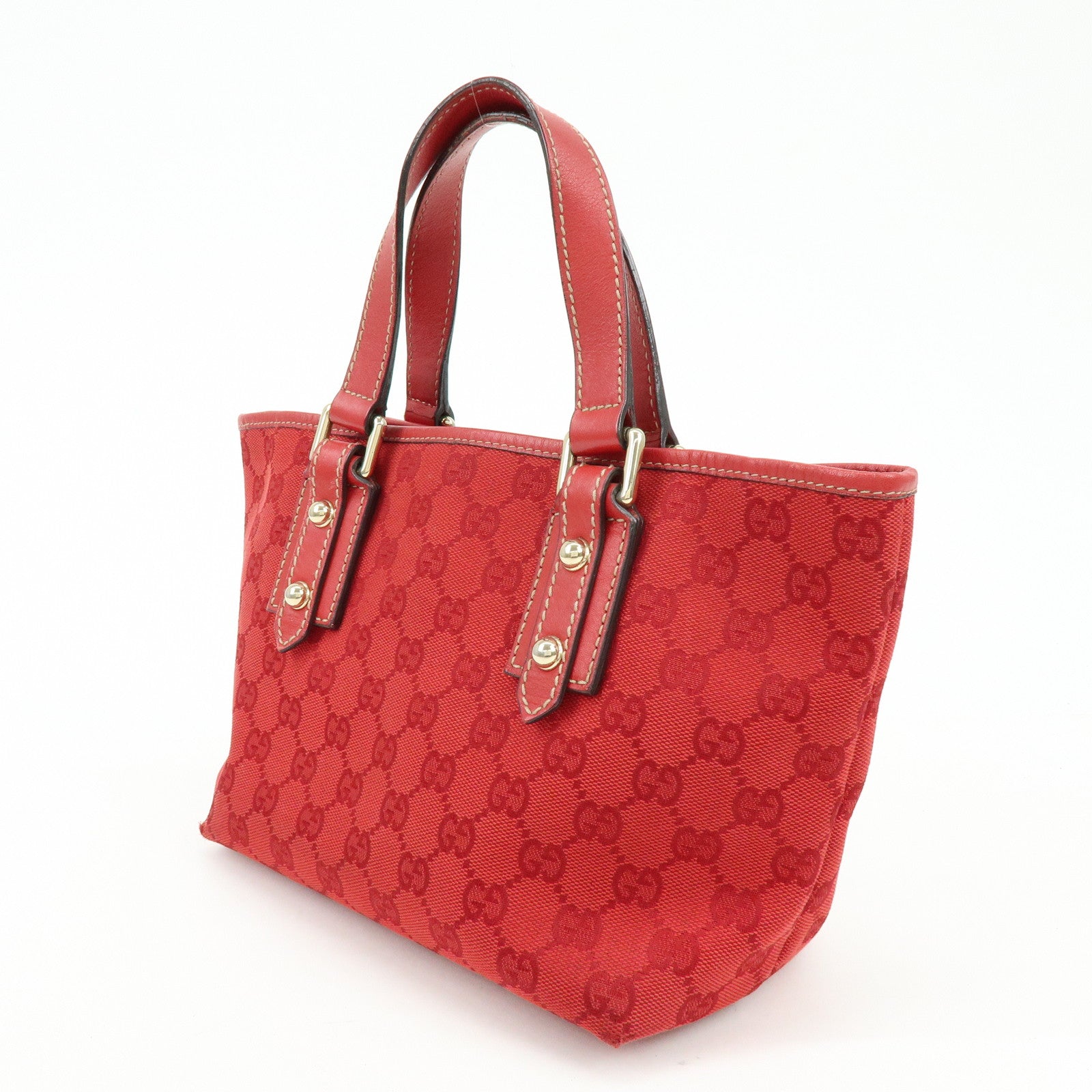 GUCCI GG Canvas Leather Tote Bag Hand Bag Red 257249