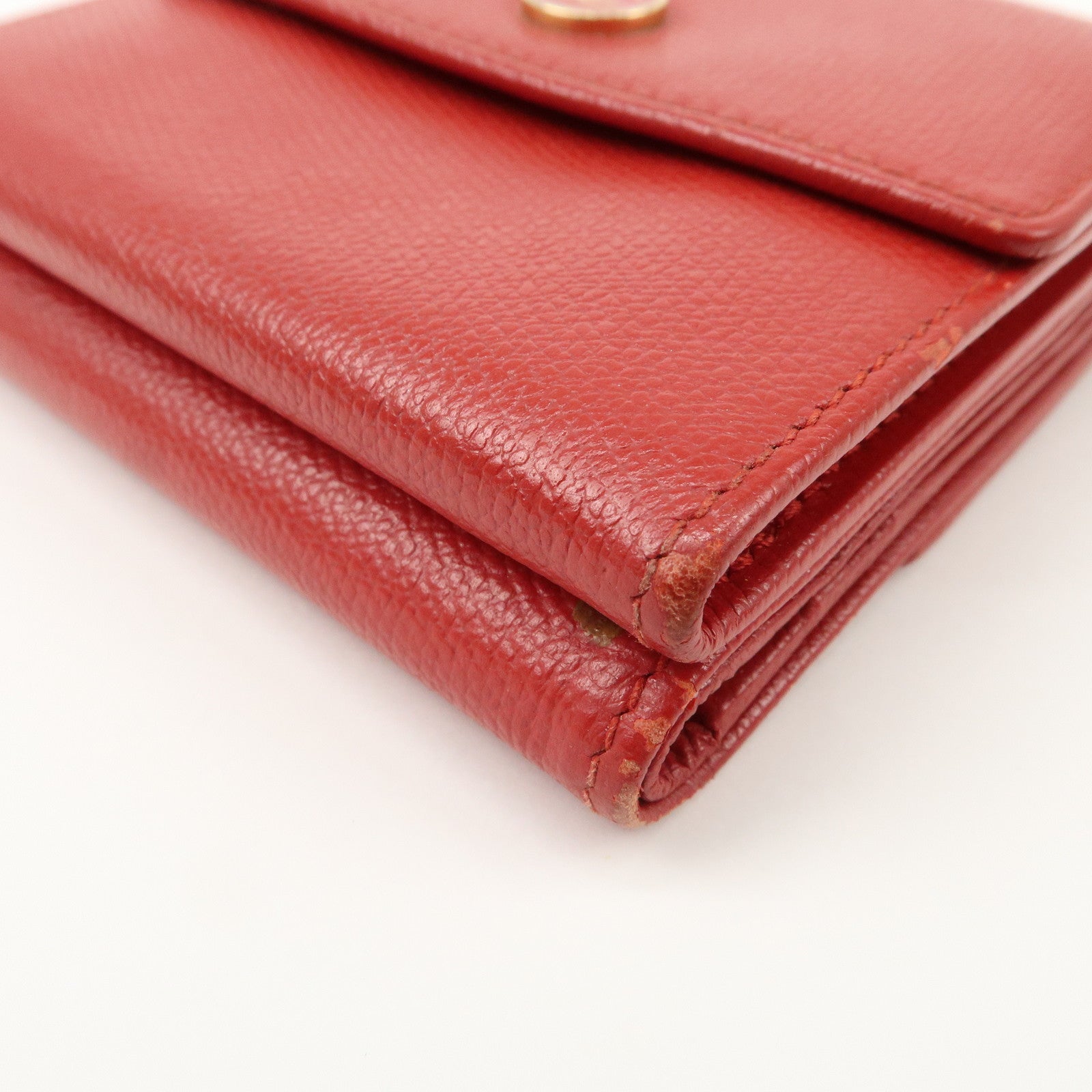 CHANEL COCO Button Leather Double Hook Compact Wallet Red A20902