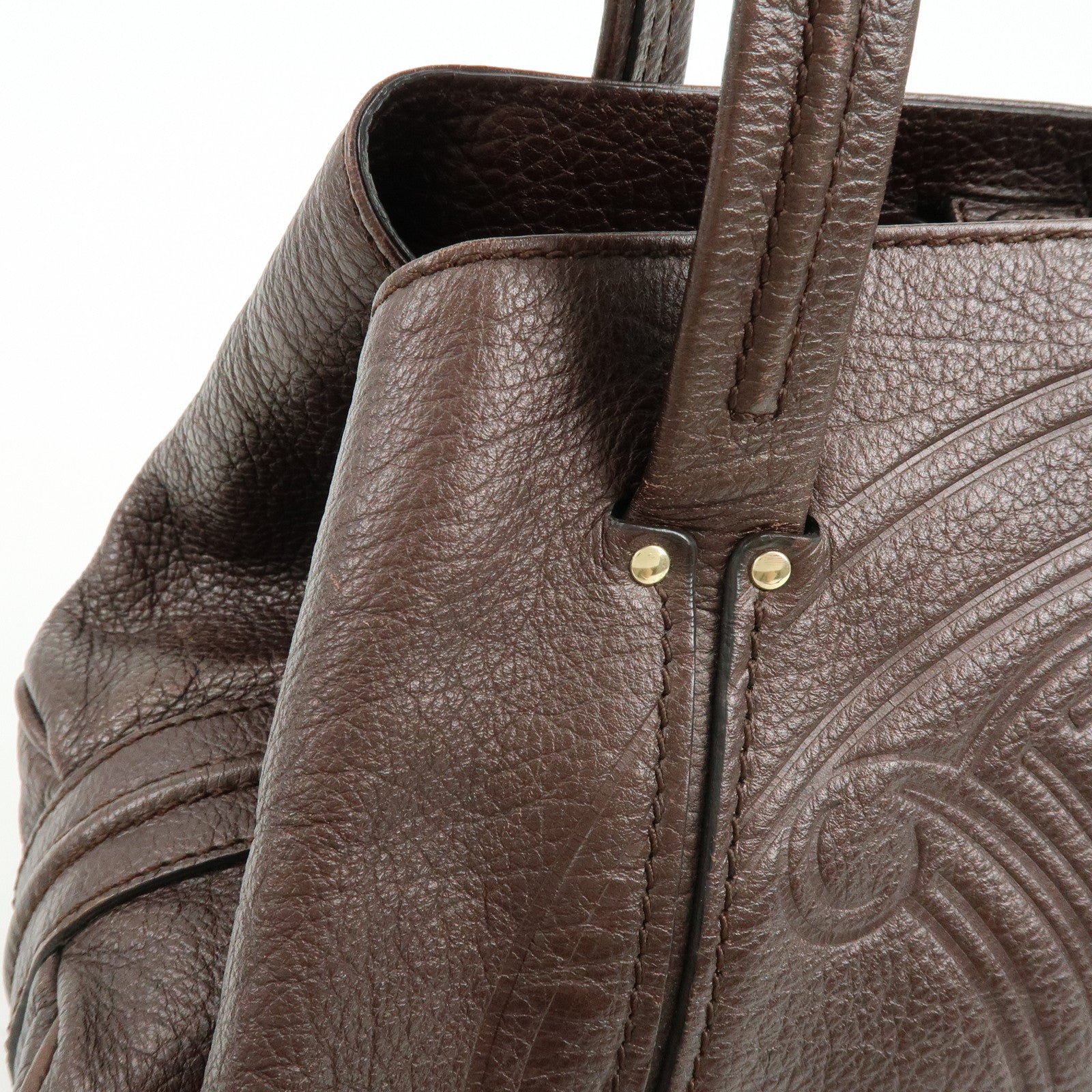 CELINE Macadam Leather Tote Bag Shoulder Bag Dark Brown