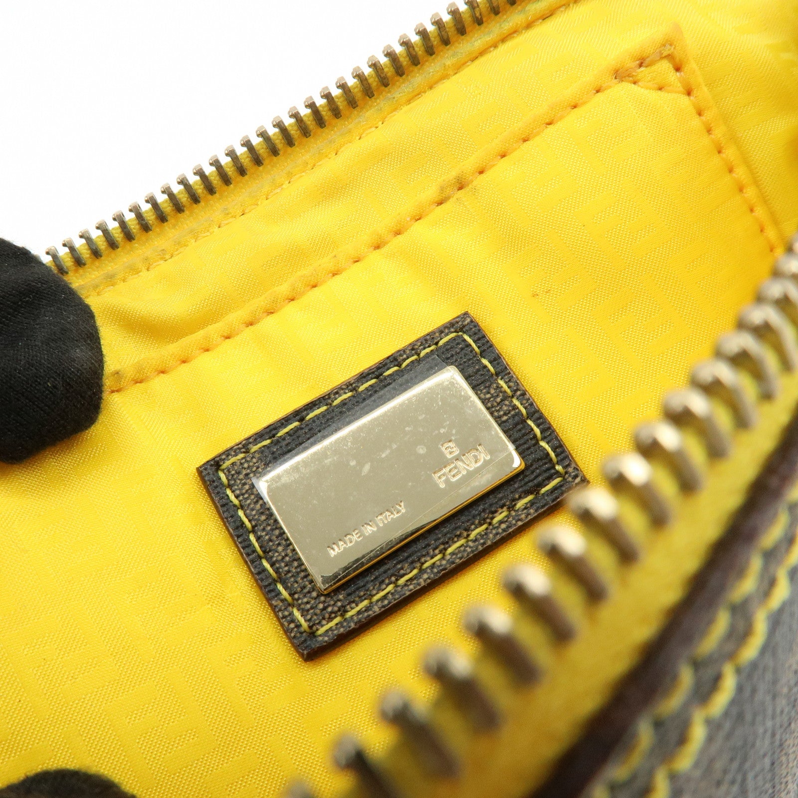 FENDI Zucca Print PVC Chain Accessory Pouch Brown Yellow 8BR592