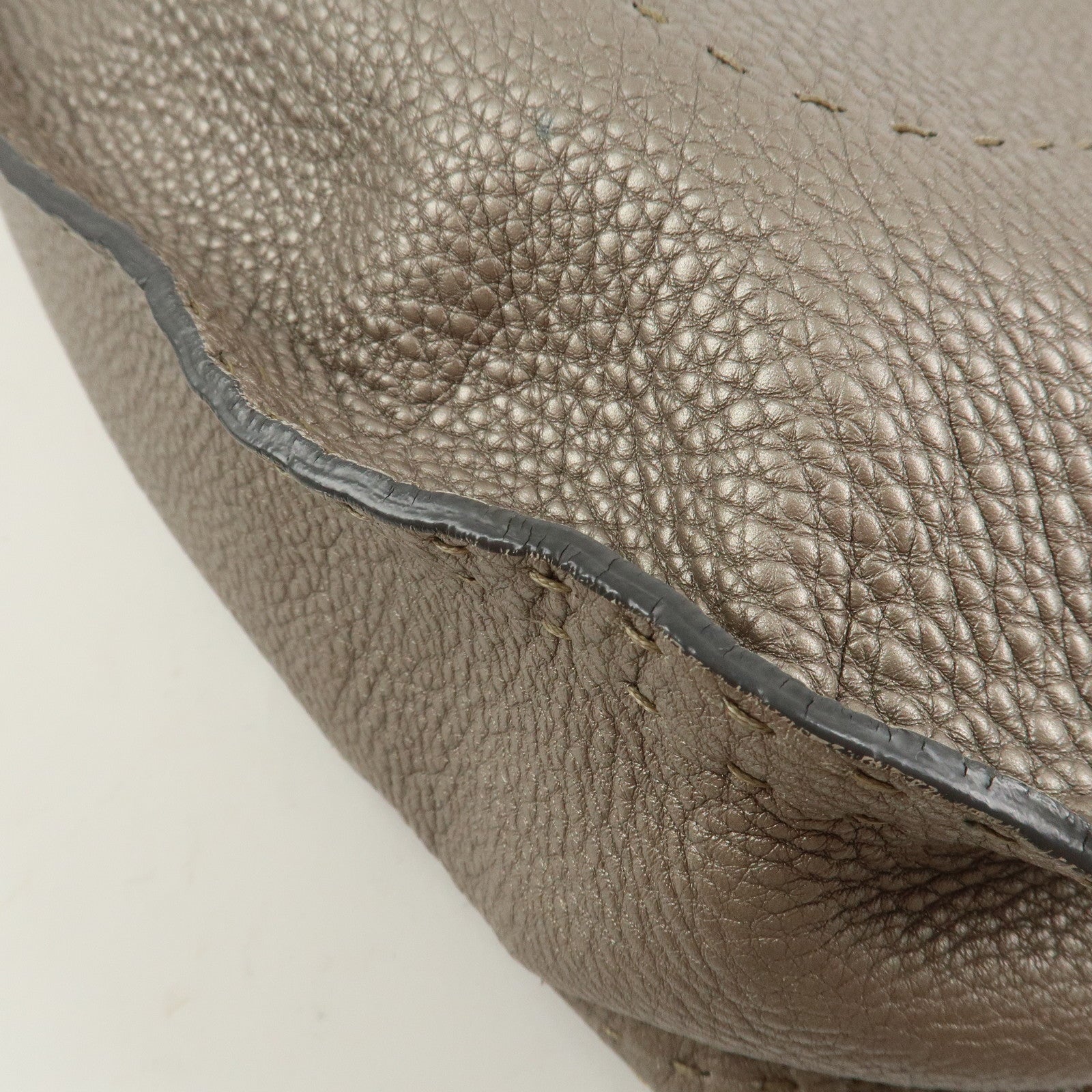 FENDI Selleria Leather Shoulder Bag Hand Bag Silver 8BR582