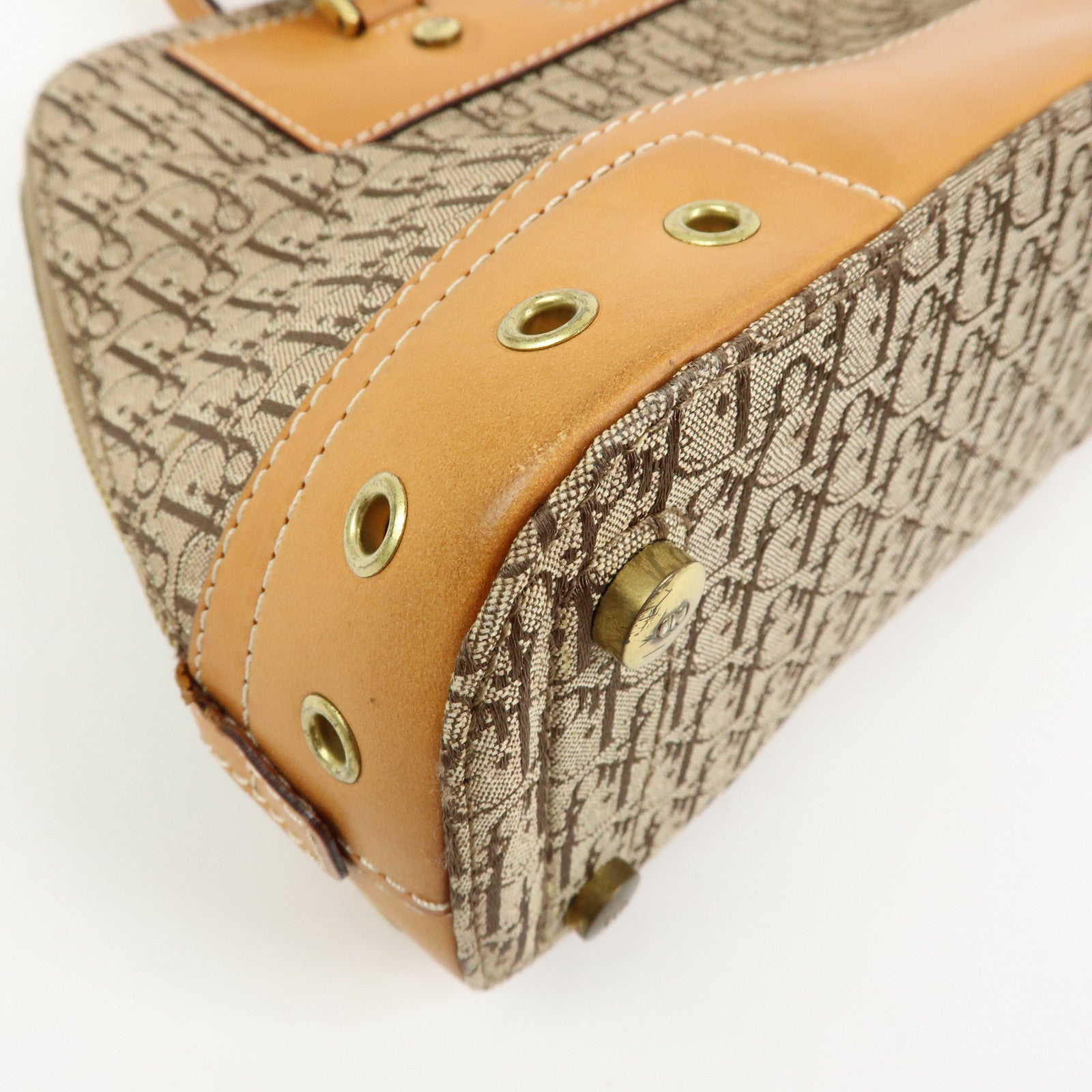 Christian Dior Trotter Street Chic Canvas Leather Hand Bag Camel