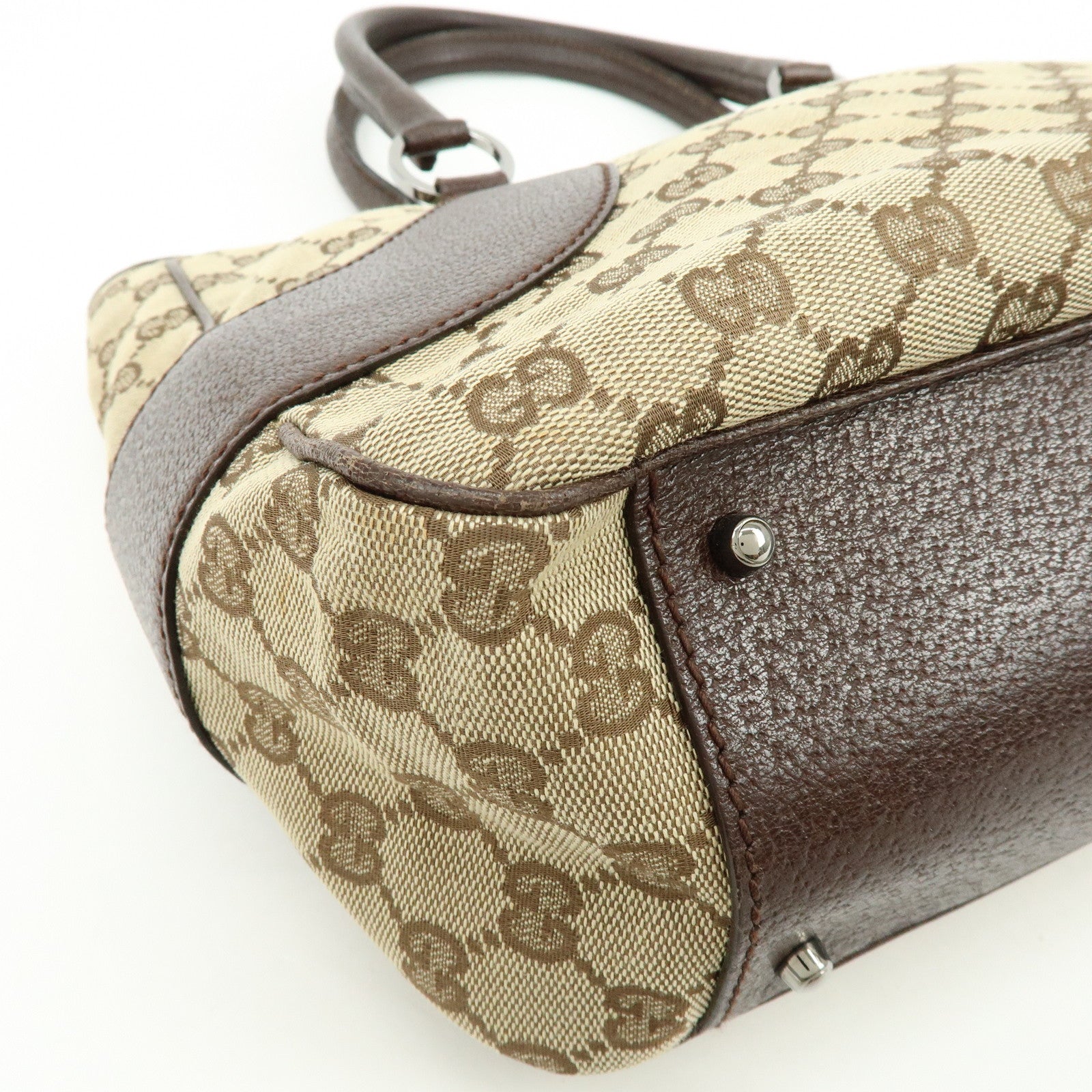 GUCCI GG Canvas Leather Tote Bag Hand BagBrown 113011