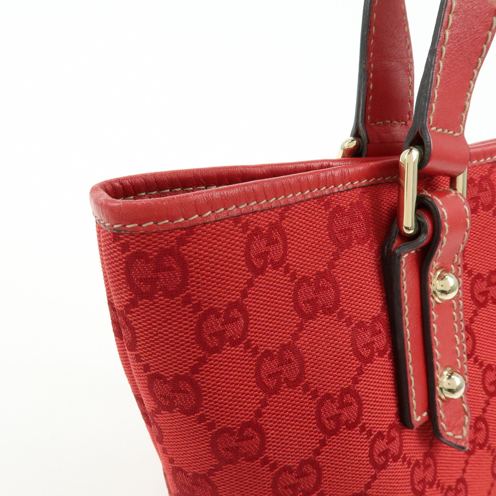 GUCCI GG Canvas Leather Tote Bag Hand Bag Red 257249