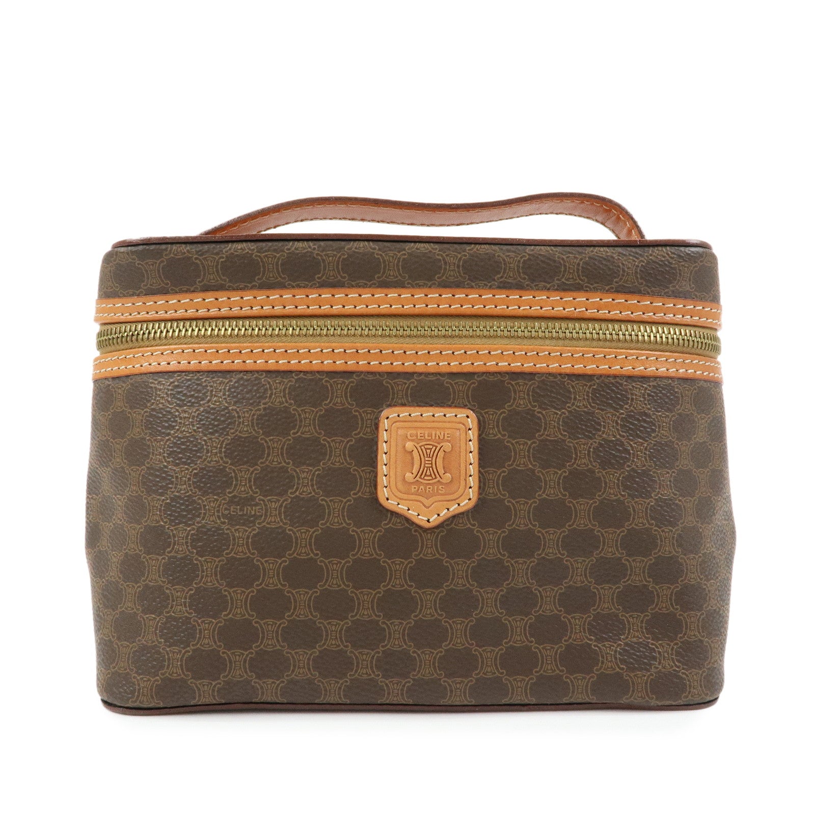 CELINE Macadam PVC Leather Hand Bag Vanity Bag Pouch Brown