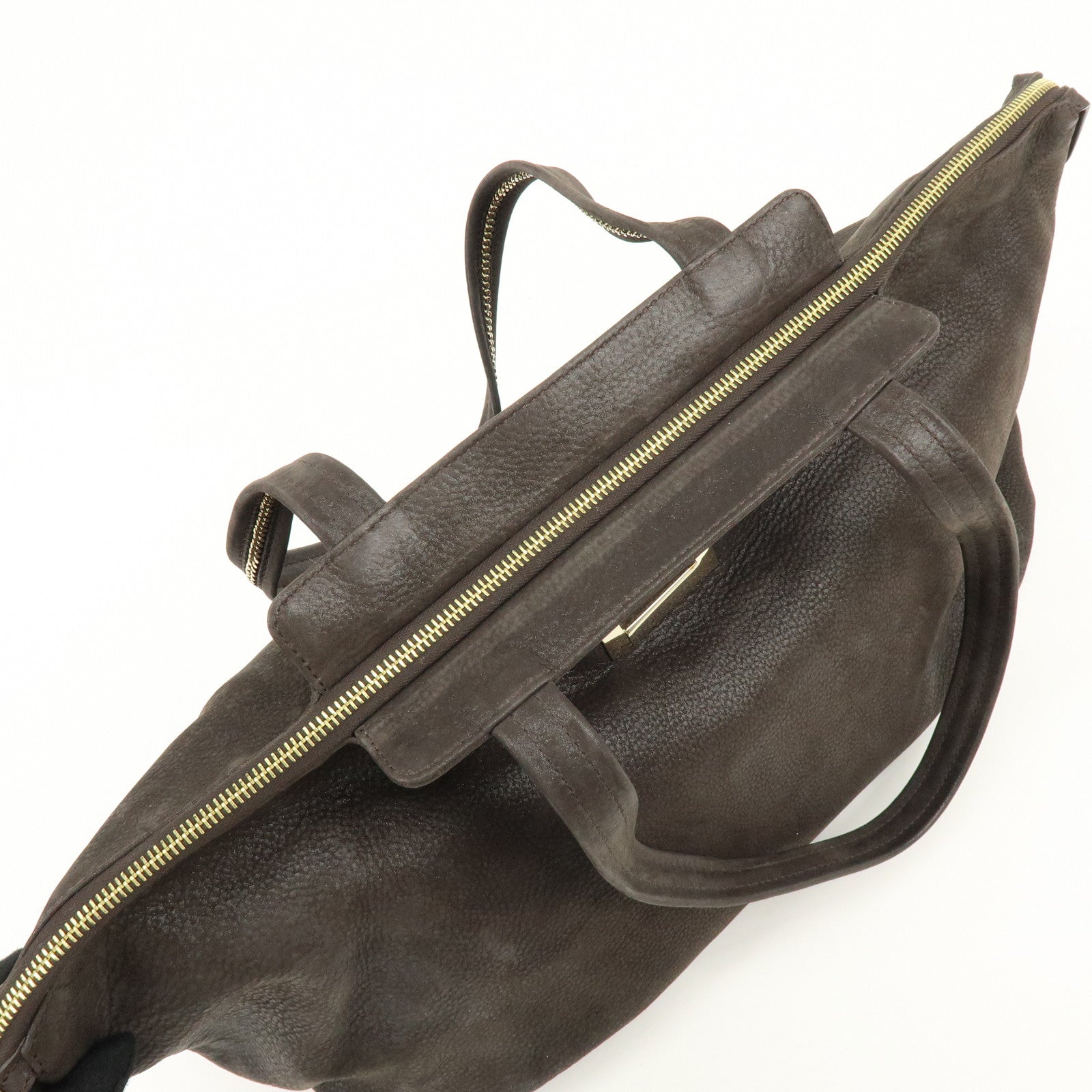 FENDI Leather Tote Bag Shoulder Bag Dark Brown 8BR636