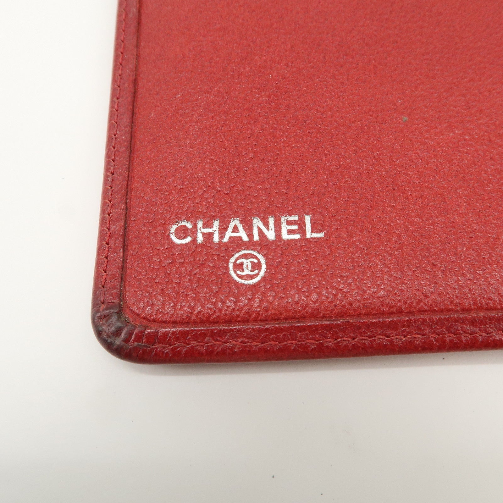 CHANEL COCO Mark Camellia Logo Leather Flap Long Wallet Red